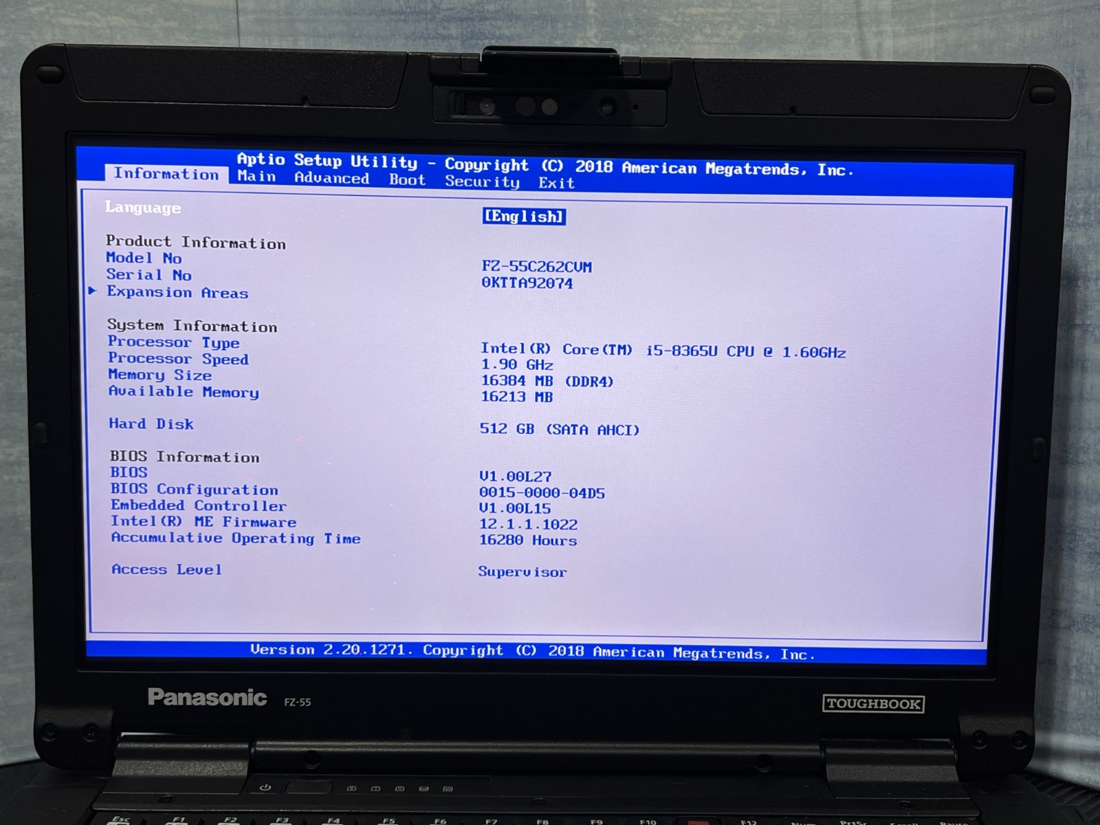 FZ-55C262CVM i5-8365U, 512GB SSD,16GB Mem,VGA,HDMI, GPS, Touchscreen,Win11 25H2.