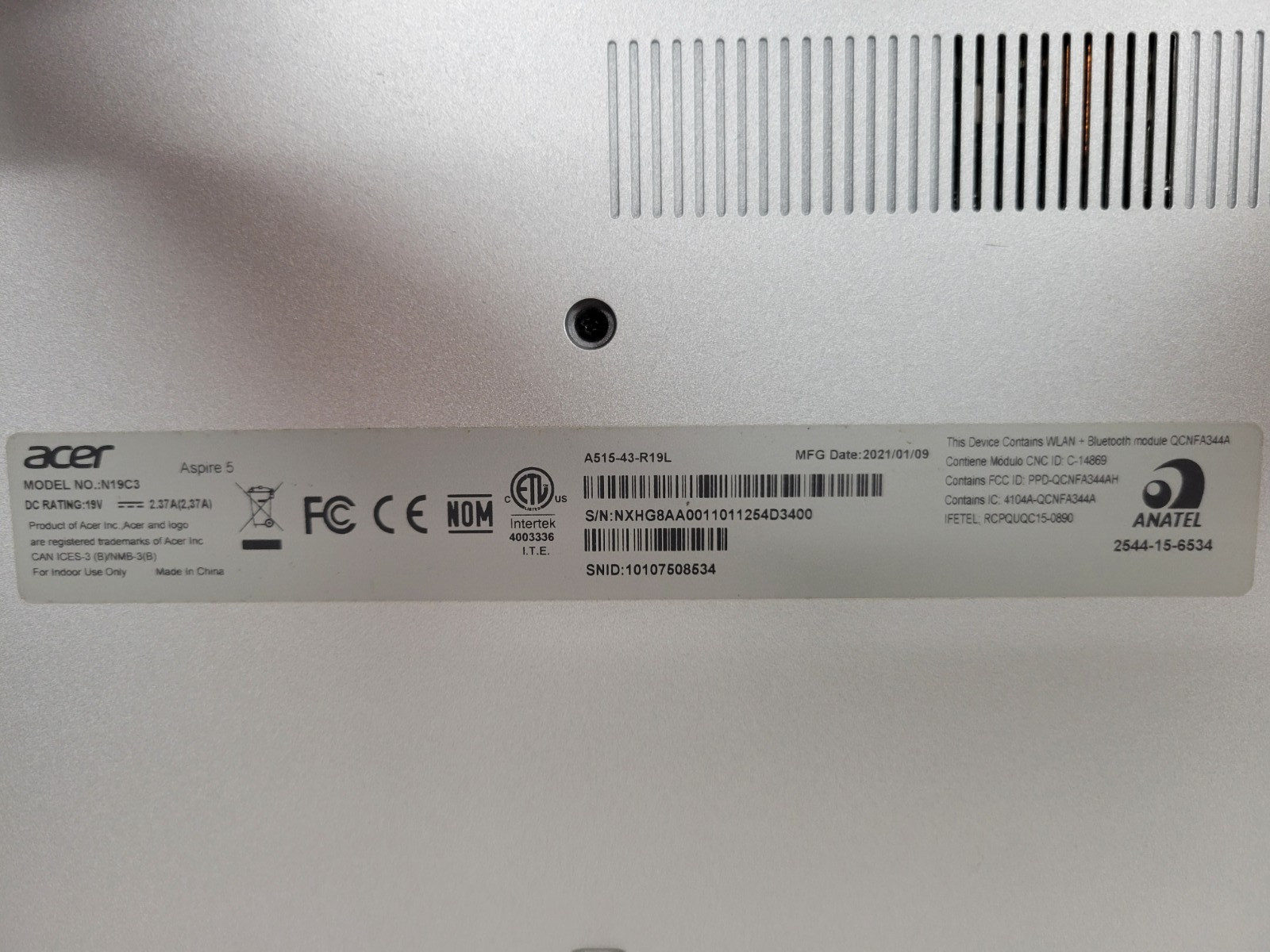 Acer Aspire 5 15.6″ Ryzen 3 3200U 4GB RAM *AS IS/NO BATTERY/NO HDD/OS* | C978