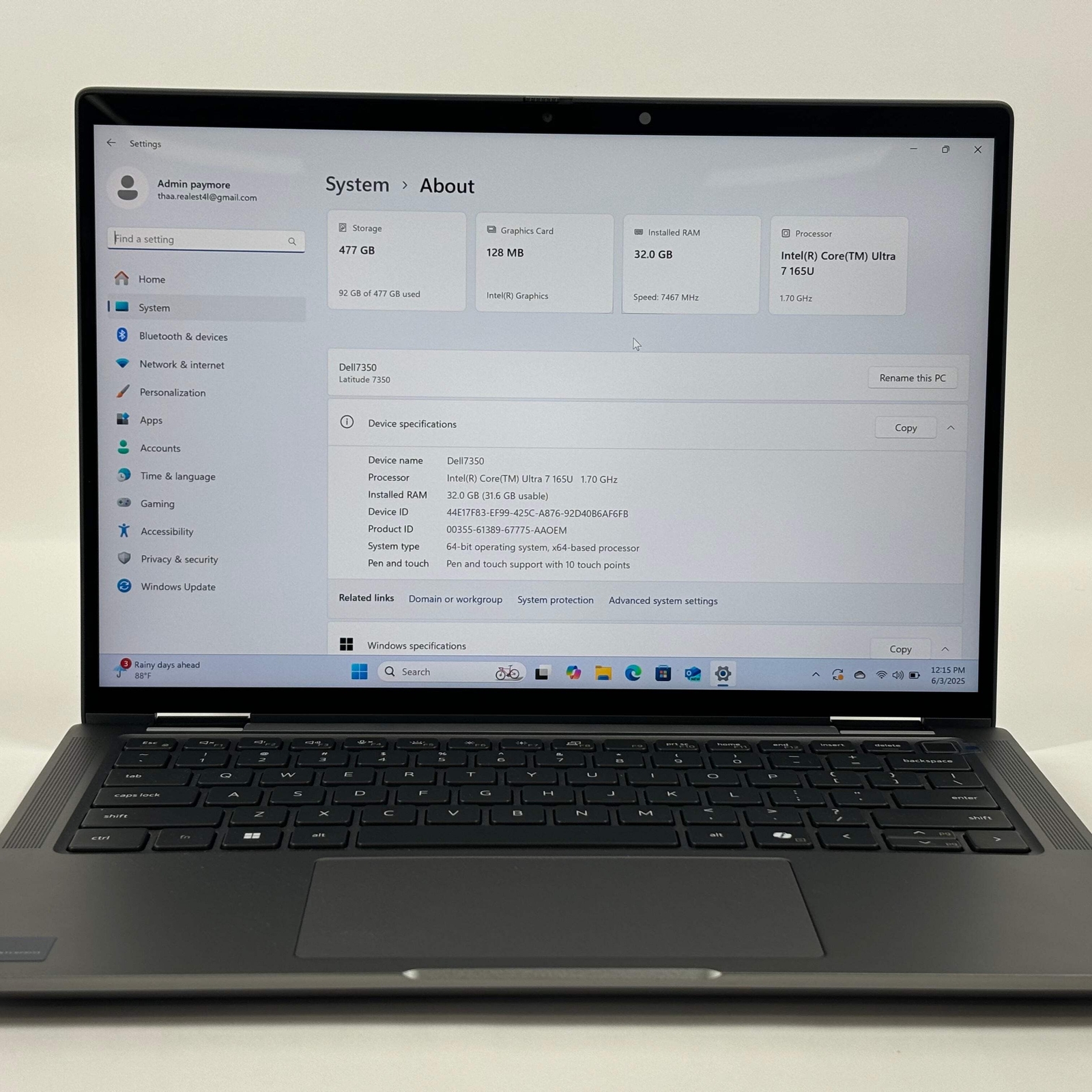 Dell latitude 7350 p179g002 13.3″ Core Ultra 7 1.7GHz 32GB RAM 256GB SSD