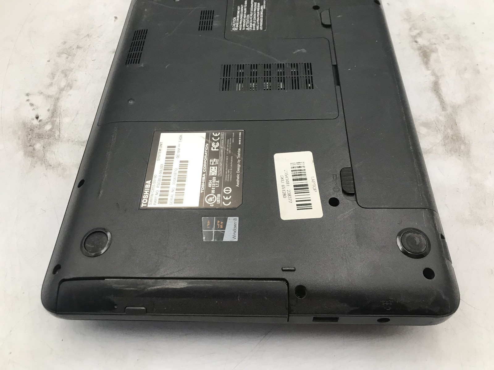 TOSHIBA SATELLITE C855 S5190 – BOOTS TO BIOS – INTEL PENTIUM 2020M – 6GB RAM -BB
