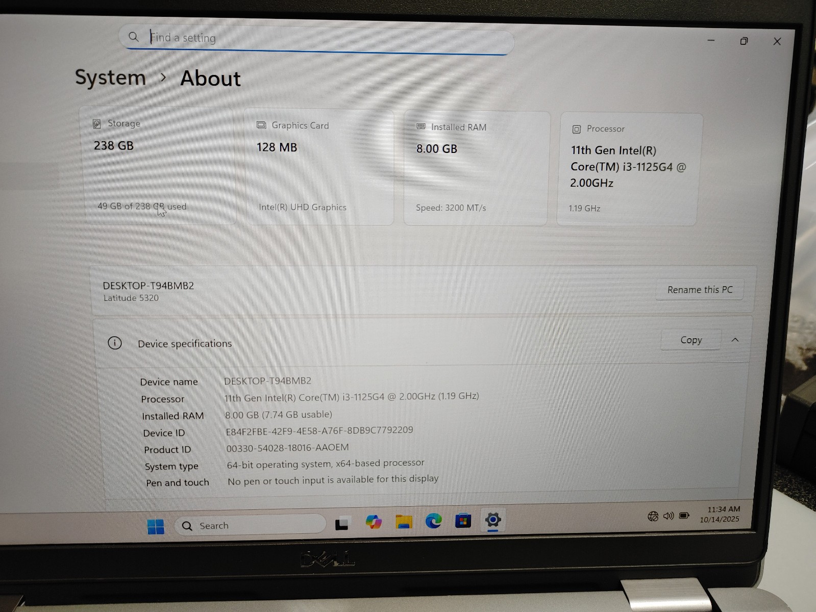 Dell Latitude 5320 13.3″ FHD Laptop i3-1125G4 2.0GHz 8GB