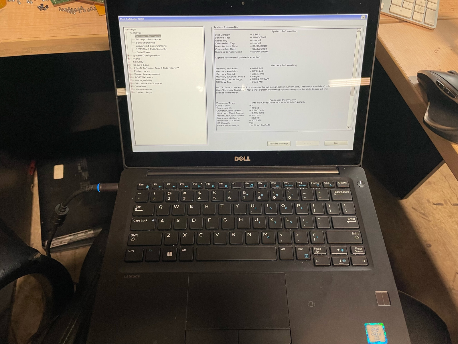 Dell Latitude 7280 12″ i5-6300U 2.4GHz 8GB RAM NO SSD NO BATTERY NO CHARGER