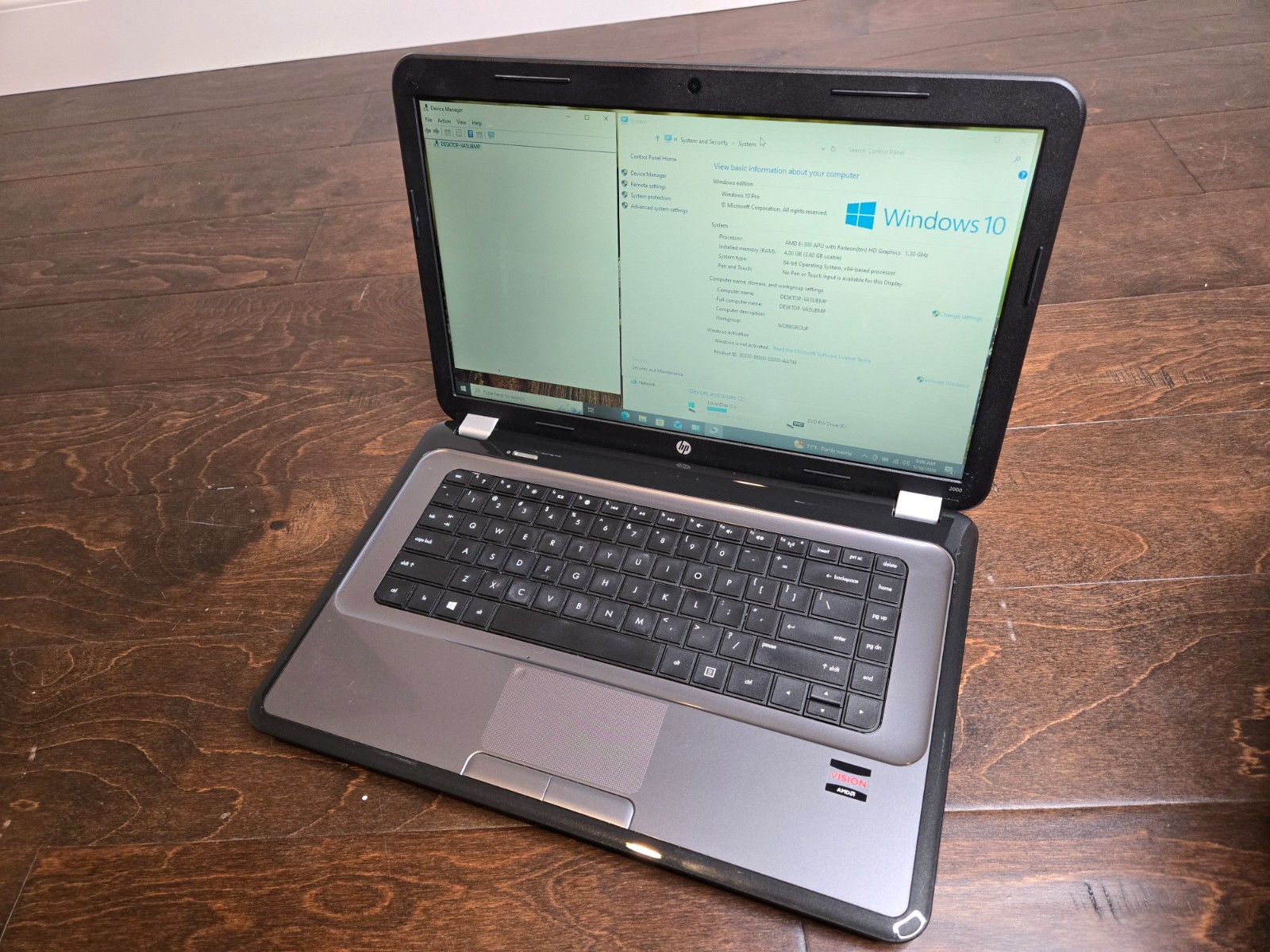 HP 2000 Notebook PC Laptop AMD E-300 1.30GHz 4GB 160GB Radeon Win 10 Pro
