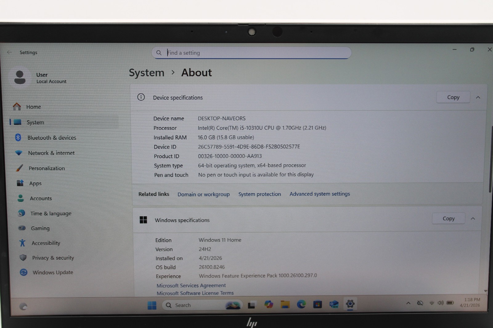 HP EliteBook 830 G7 _ i5-10310U @ 1.7 _ 16GB RAM _ 256GB SSD _ Win11H