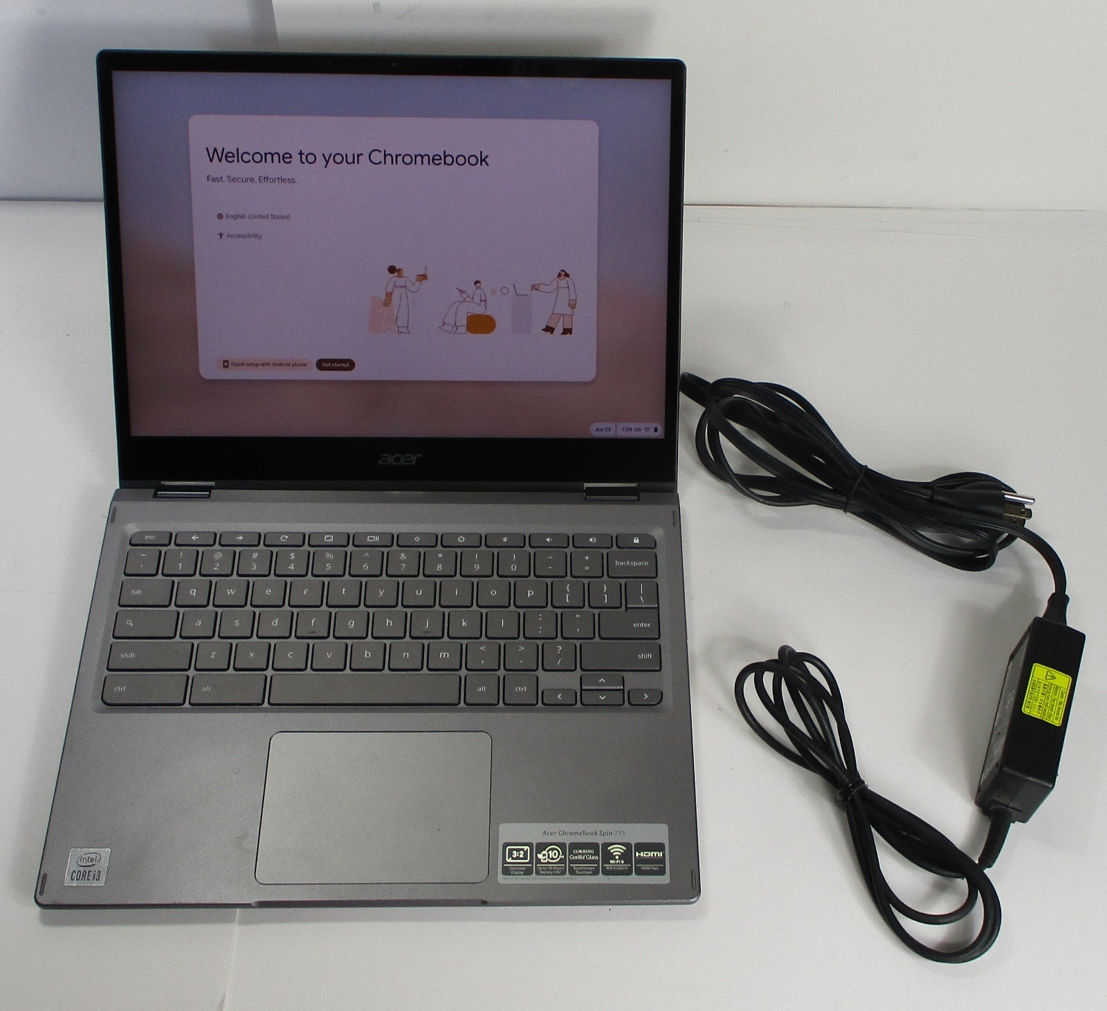 Acer Chromebook Spin 713 CP713-2W Intel i3-10th Gen CPU, 64GB SSD, 4GB Ram, PS