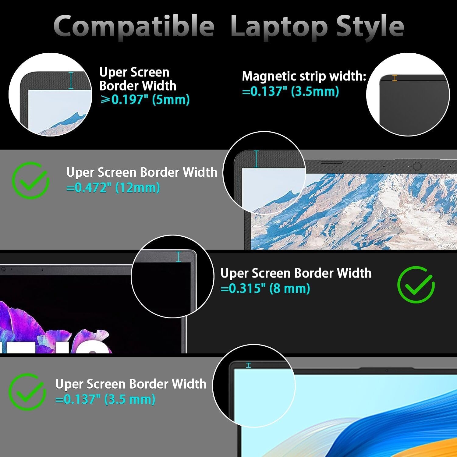 Magnetic Laptop privacy screen 16 inch for 16:10 Widedisplay, Removable Shield