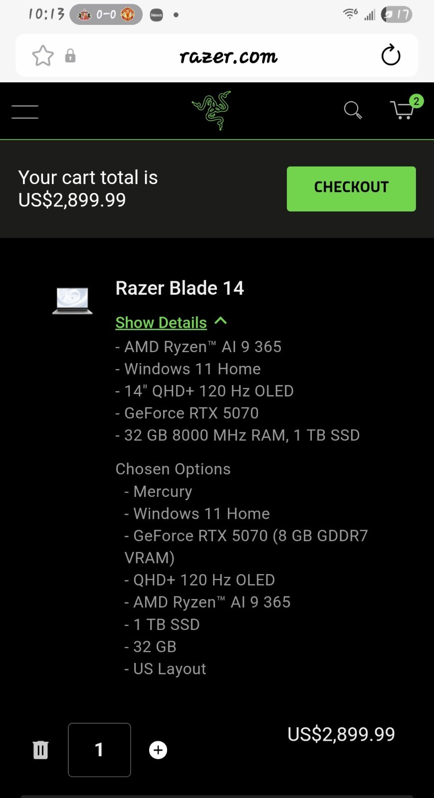 Razer Blade 14 120Hz OLED Ryzen AI 9 365 32GB 1TB SSD RTX 5070