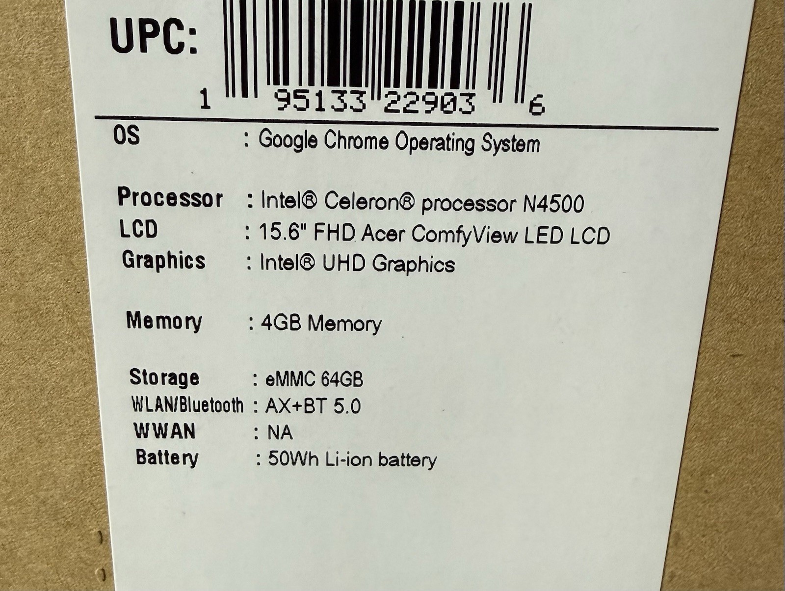 Acer Chromebook 315 Moonstone Purple 15.6” N4500 — New Factory Sealed — 4GB 64GB