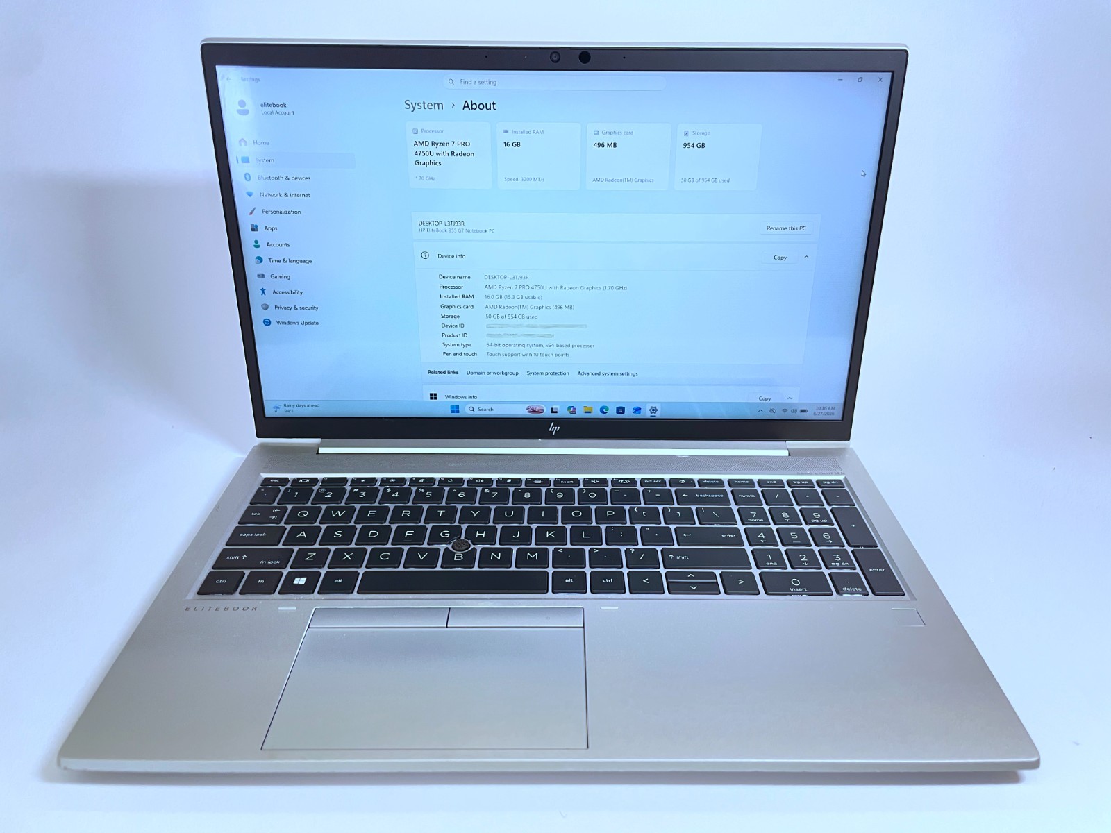 HP EliteBook 855 G7 15″ FHD Touch RYZEN 7 PRO 4750U 1TB 16GB W11P Backlit