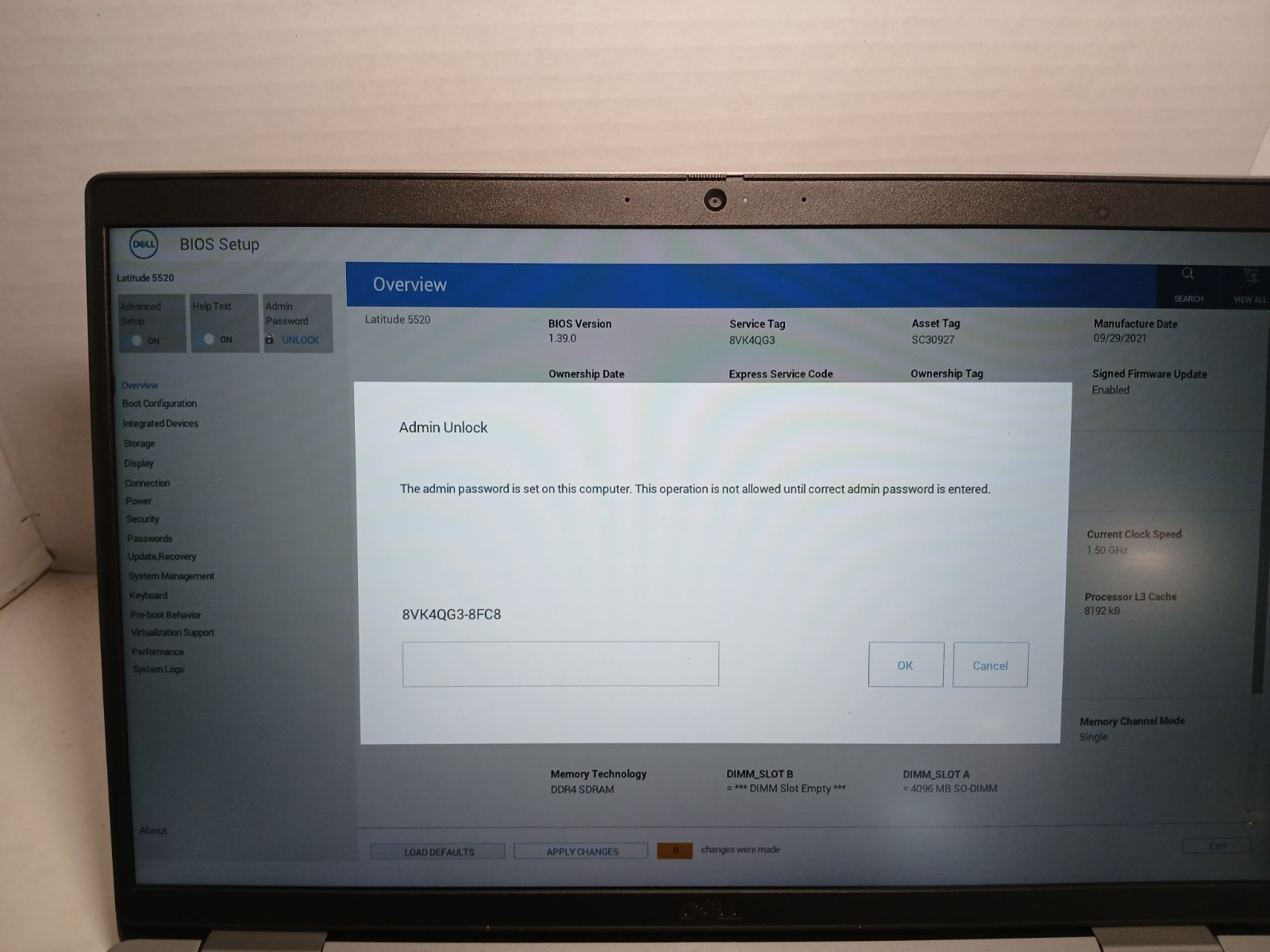 Dell Latitude 5520 15.6″ i5-1145G7 2.6GHz 4GB RAM NO SSD NO OS! BIOS PW! #97