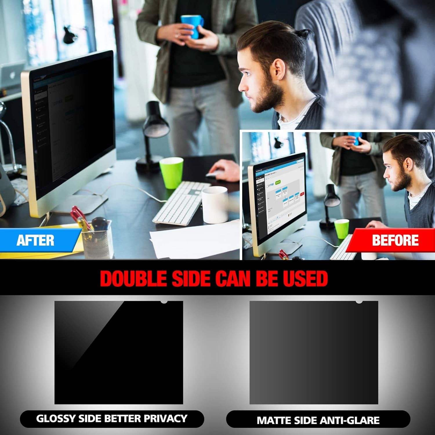 Privacy Screen Filter for 24 Inch Widescreen Monitor, Anti-Spy Anti-Glare Shield