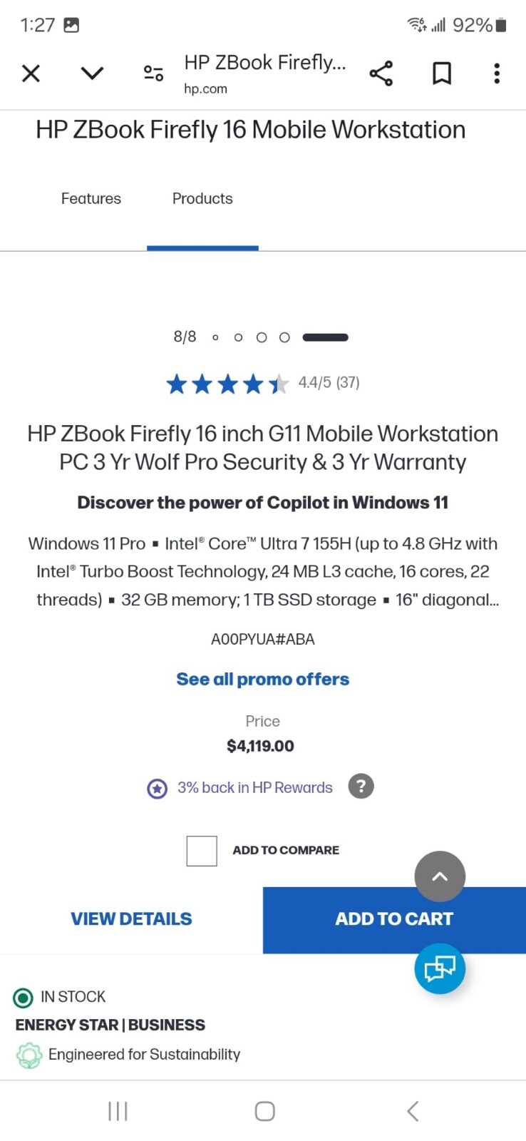 hp zbook firefly g11 intel ultra 7 processor