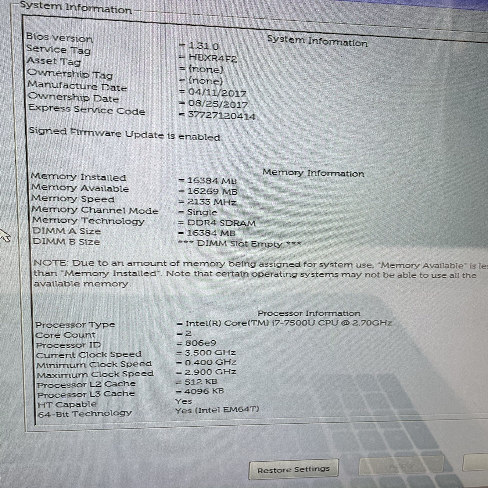 Dell Inspiron 17-7779 17.3″ i7-7500U 2.70 GHz 16GB RAM NVIDIA GF108 No SSD/OS/AC