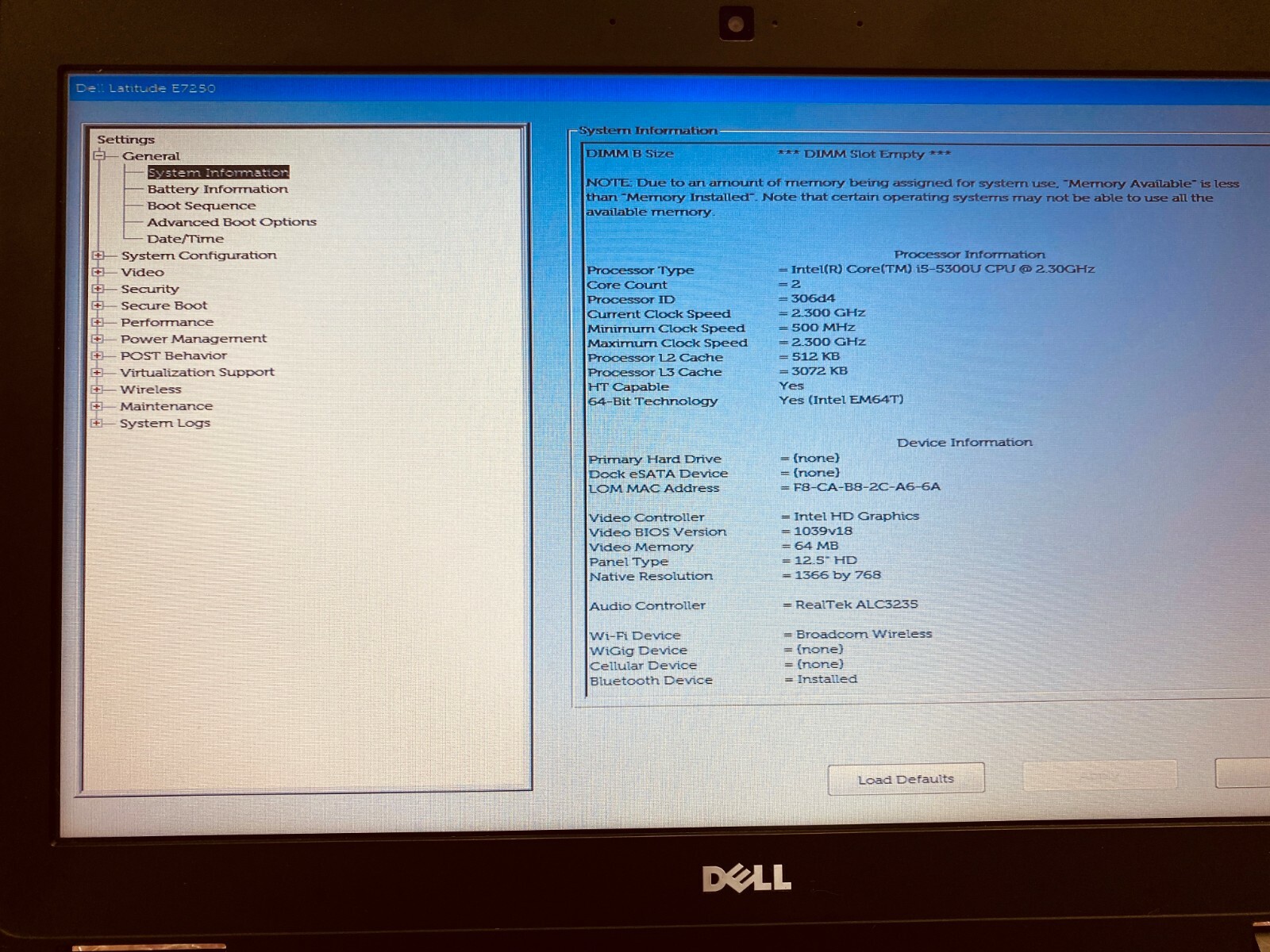 GENUINE DELL LATITUDE E7250 i5 G5 2.3GHz RAM 8GB W/ BATTERY -PHOTOS FOR DETAIL