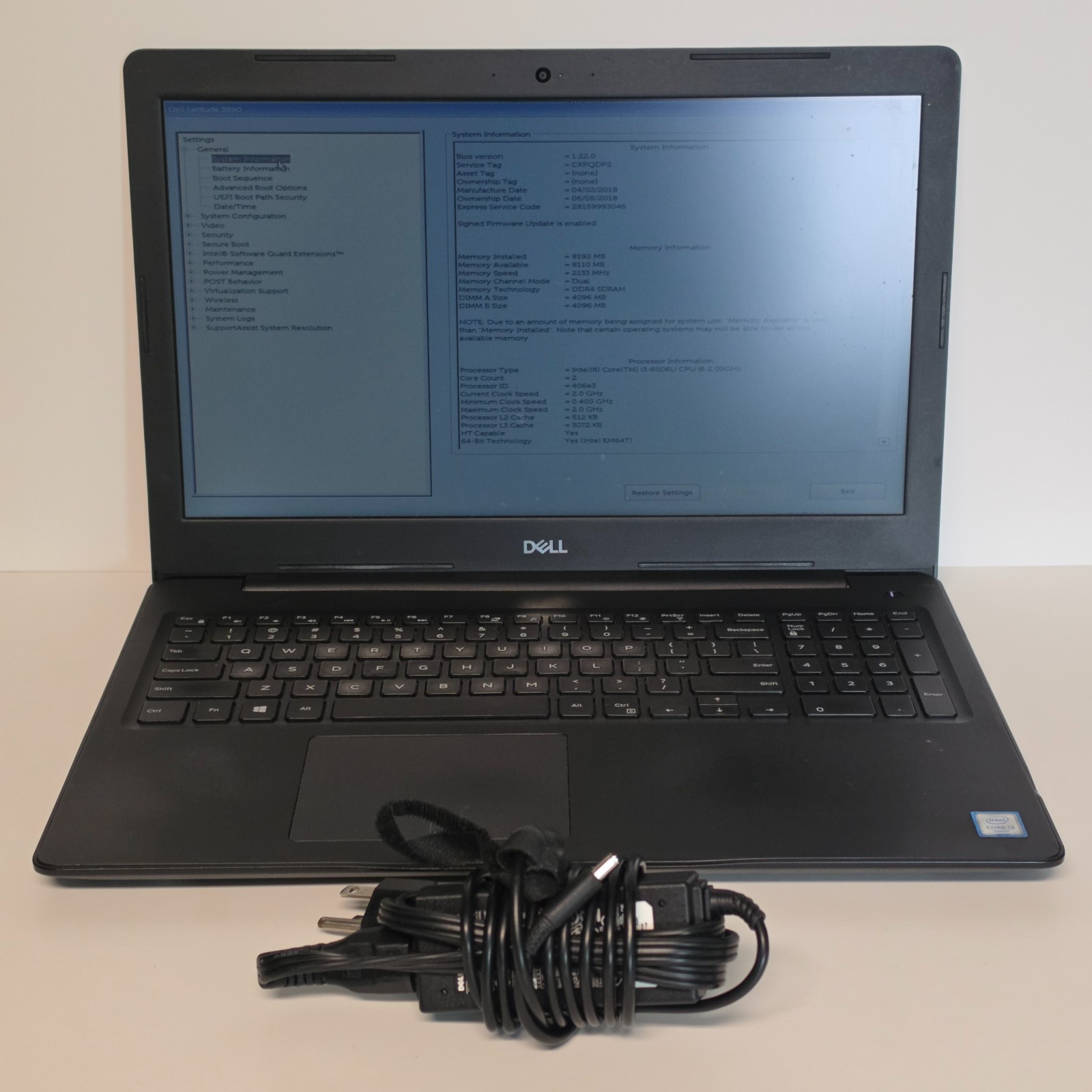 Dell Latitude 3590 Laptop PC | Intel Core I3-6006U 2.00GHZ | 8GB Ram | No HDD A5