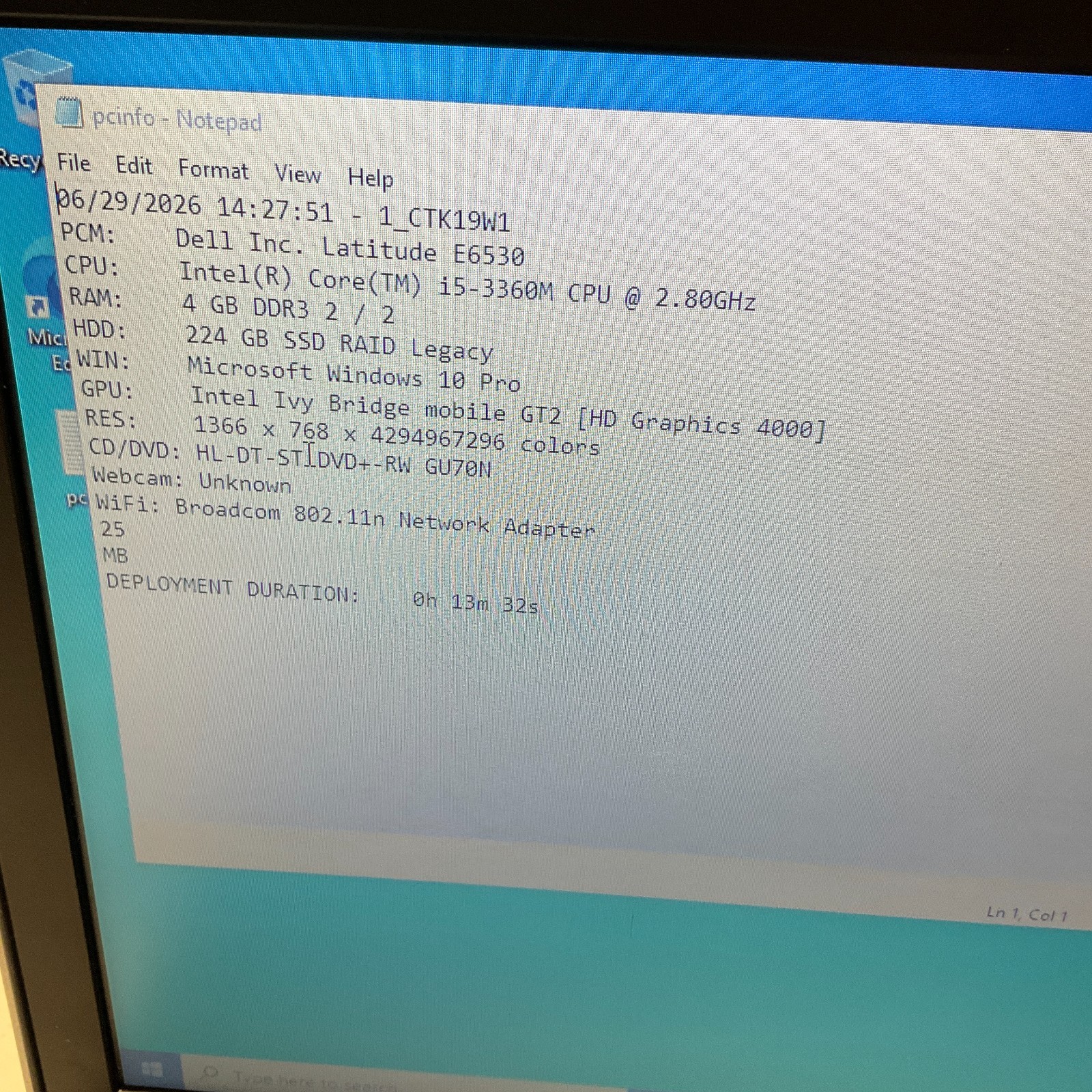 Dell Latitude E6530 Intel Core i5-3360M 2.80GHz 4GB 240GB SSD Win 10 Pro NO BATT