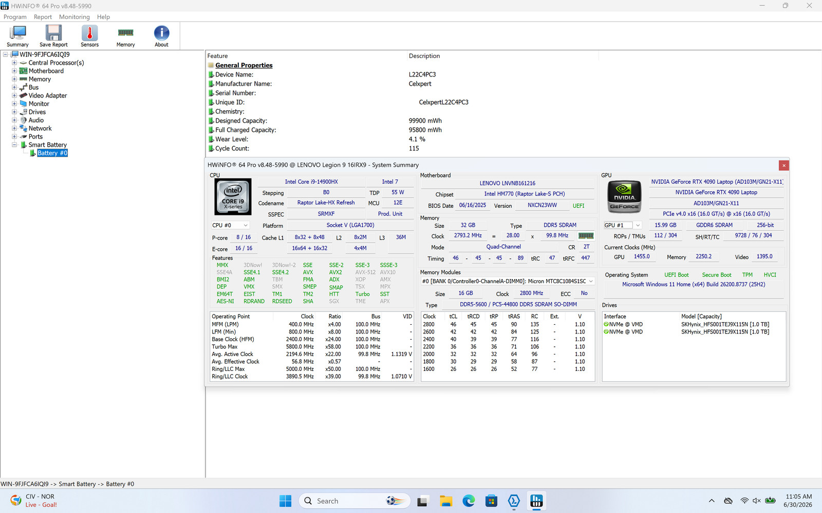 Lenovo Legion 9 16IRX9 16″ 3200 x 2000 I9-14900HX 2TB SSD 32GB W11 GeForce RTX