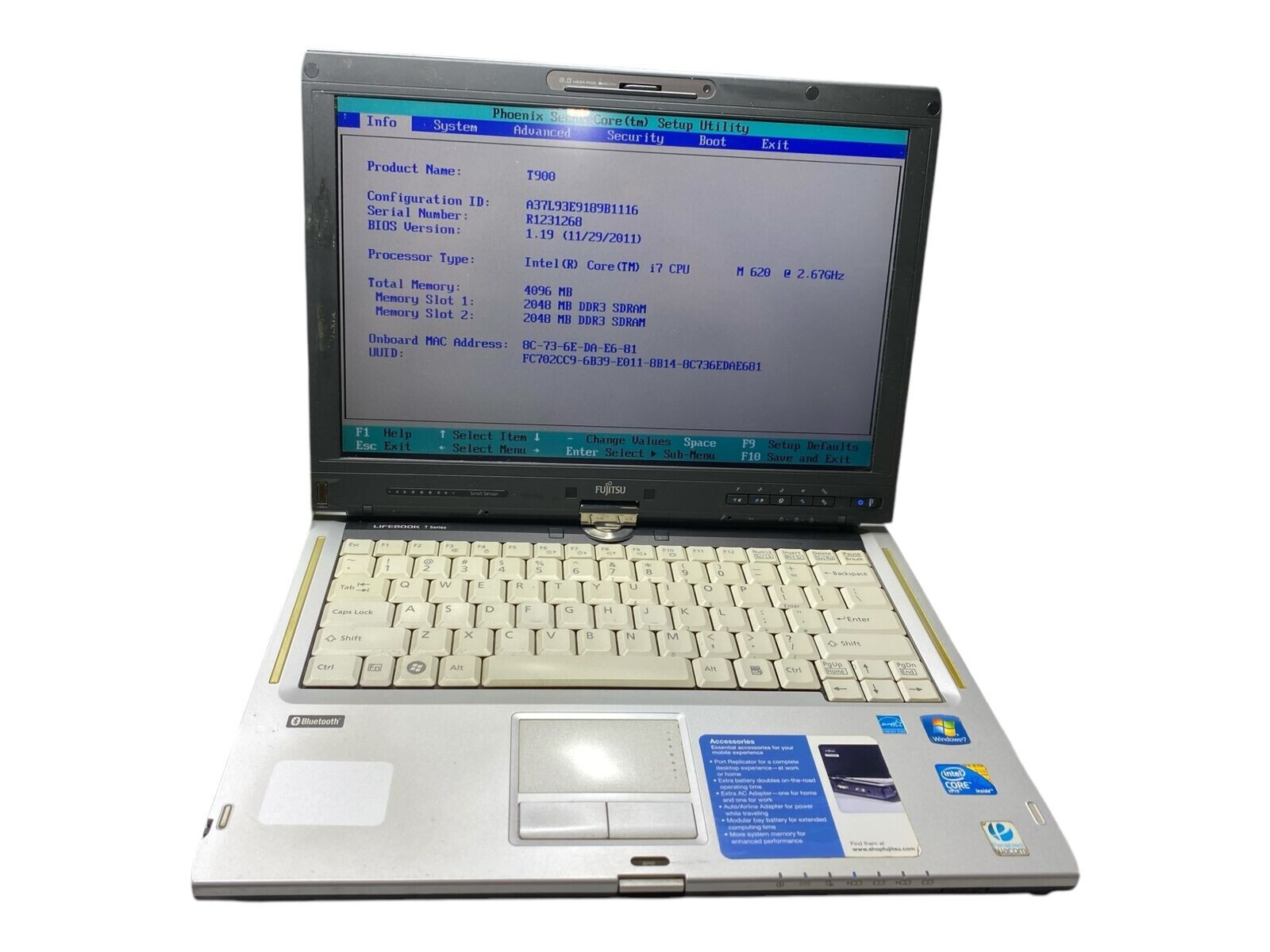 Fujitsu LifeBook T900 i7-M 620@2.67GHZ 8GB/1TB HDD Win7Pro&Offce2016Pro
