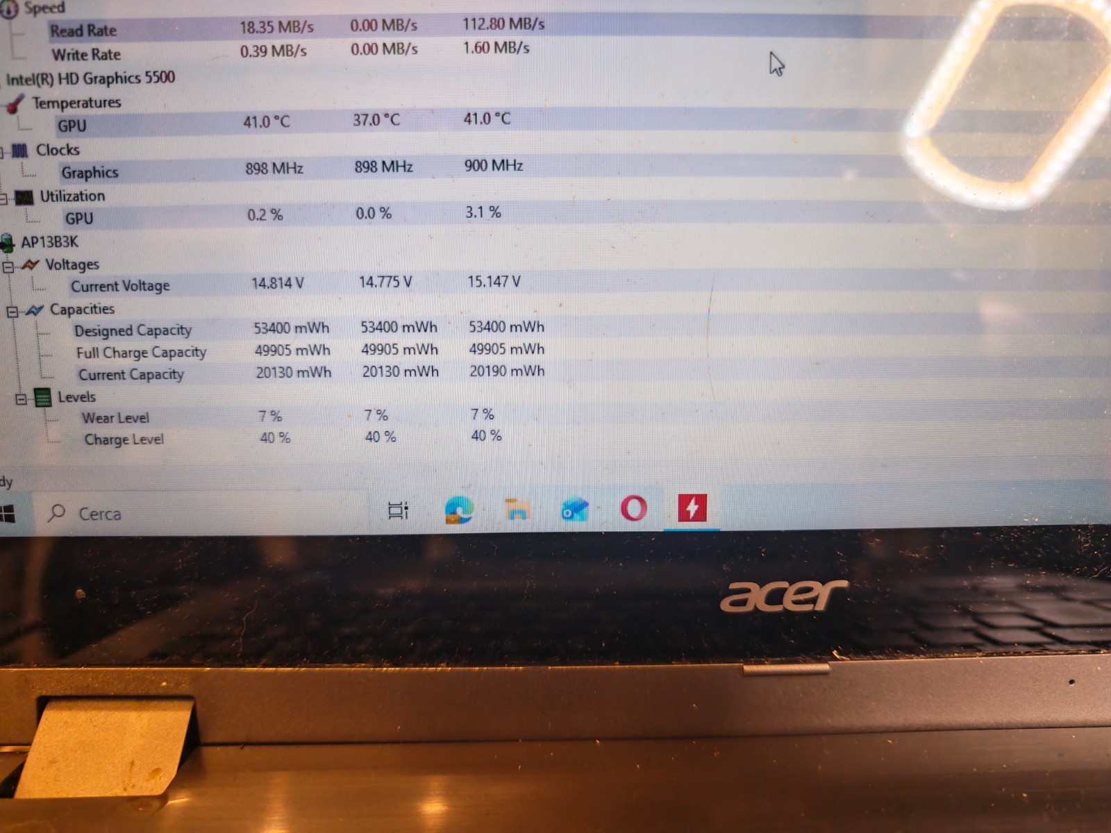 ACER BATTERY AP13B3K 15.V 3560mAh 53Wh ORIGINAL 93% #