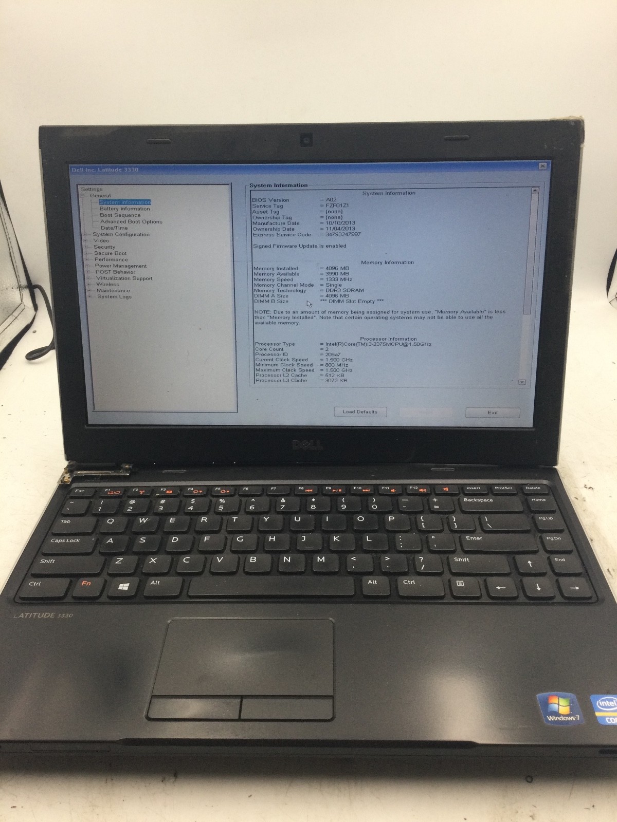 DELL LATITUDE 3330 – BOOTS TO BIOS/LOCKED – INTEL I5 – 8GB RAM – READ – BB