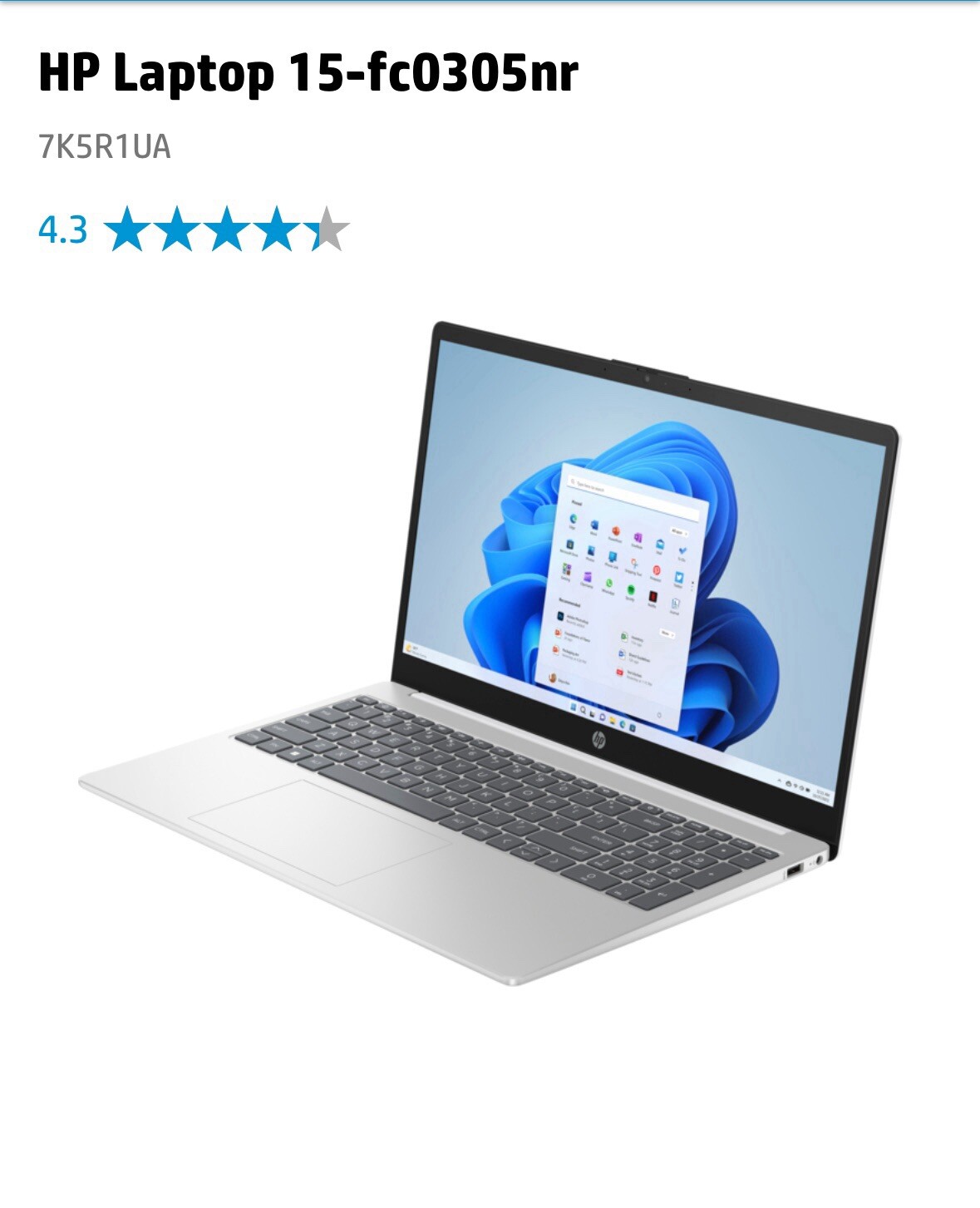 HP Laptop 15-fc0305nr7K5R1UA