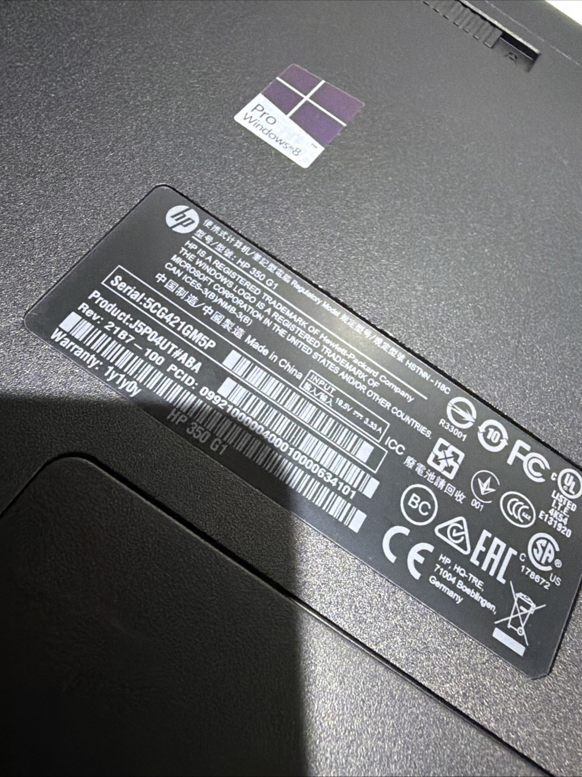 Hp 350 G1 15″ Laptop i5-4200u 8gb Ram 1TB HDD Windows 10 Pro NO P/S Scrn DMG