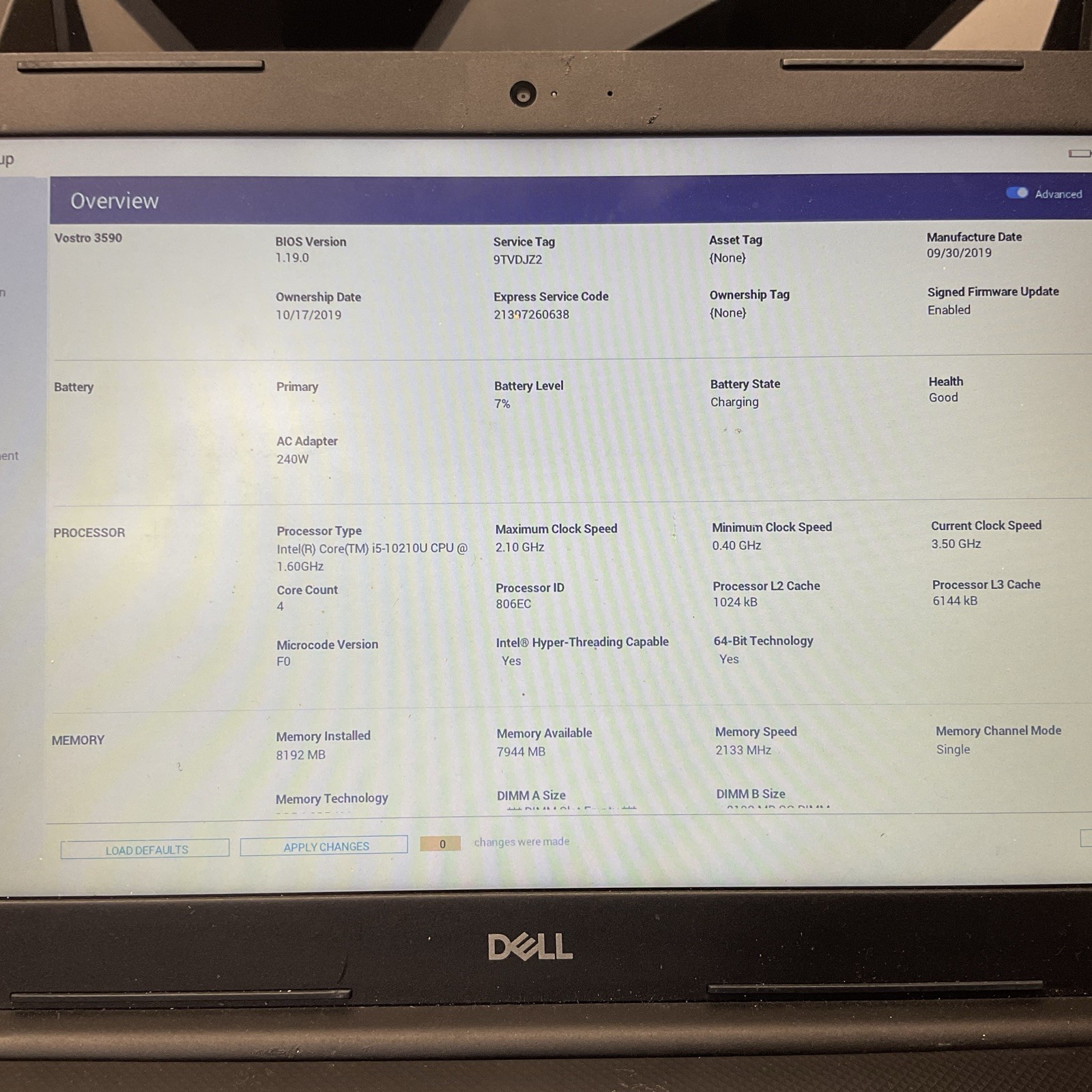 Dell Vostro 3590 / i5 10th Gen / BIOS Unlocked / No RAM / No SSD / P20