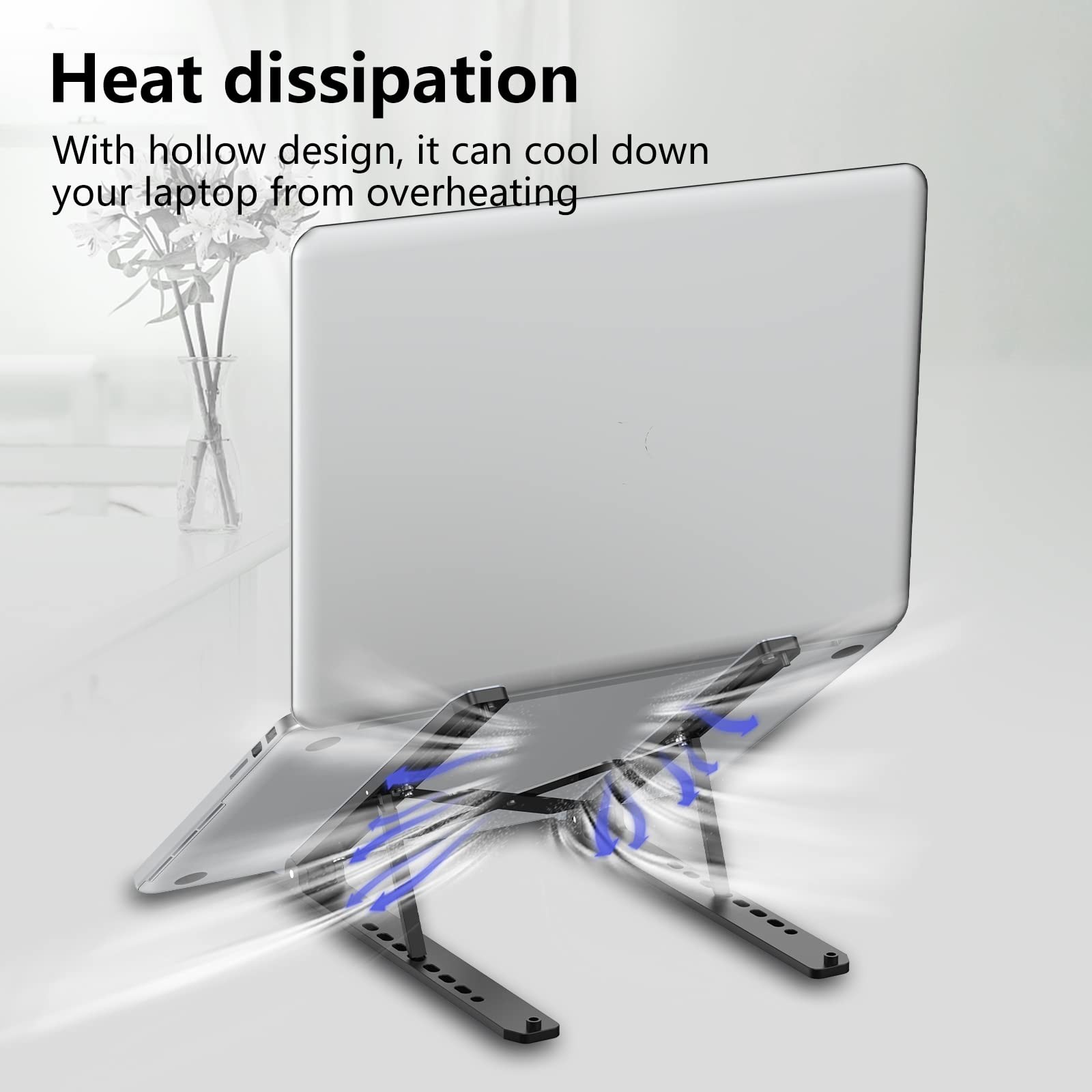 Tonmom Laptop Stand for Desk, Adjustable Laptop Riser ABS+Silicone Foldable Port