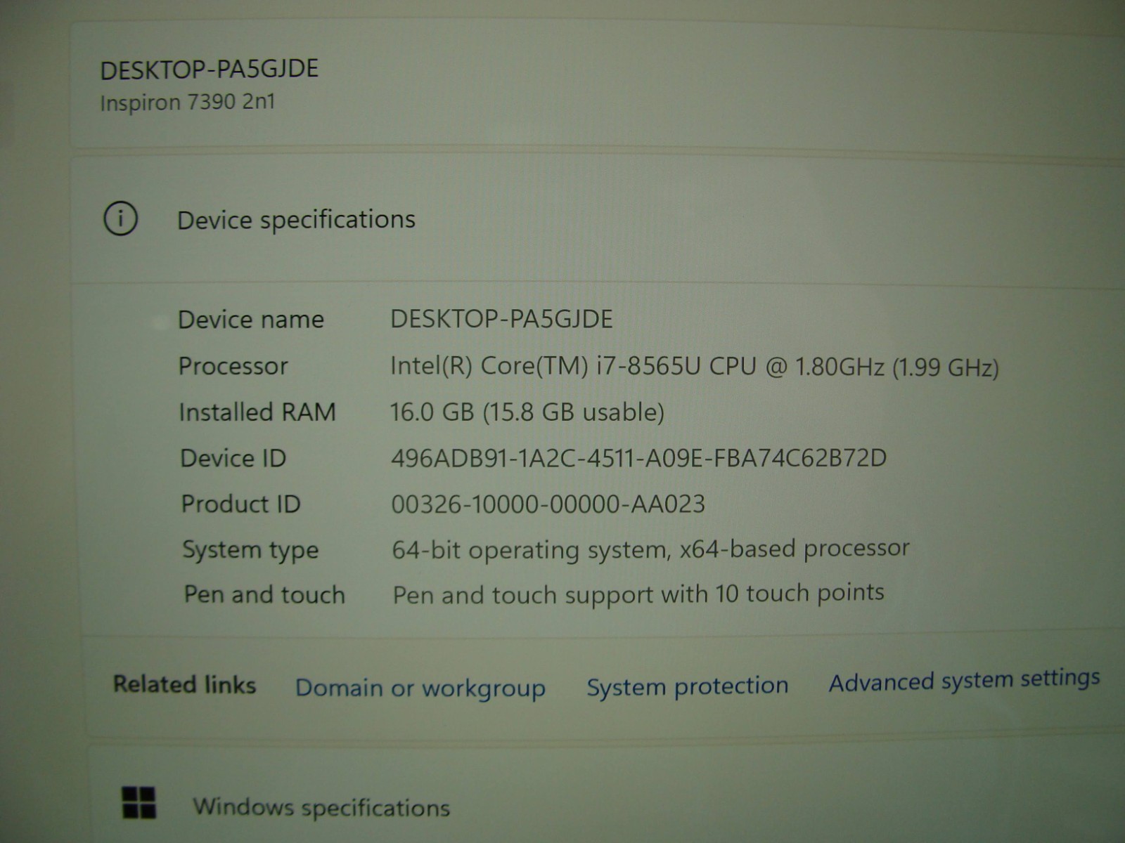Dell Inspiron 7390 2-in-1 13.3″ 4K UHD TOUCH i7-8565U 1.8GHz 16GB 512GB W11H +PA