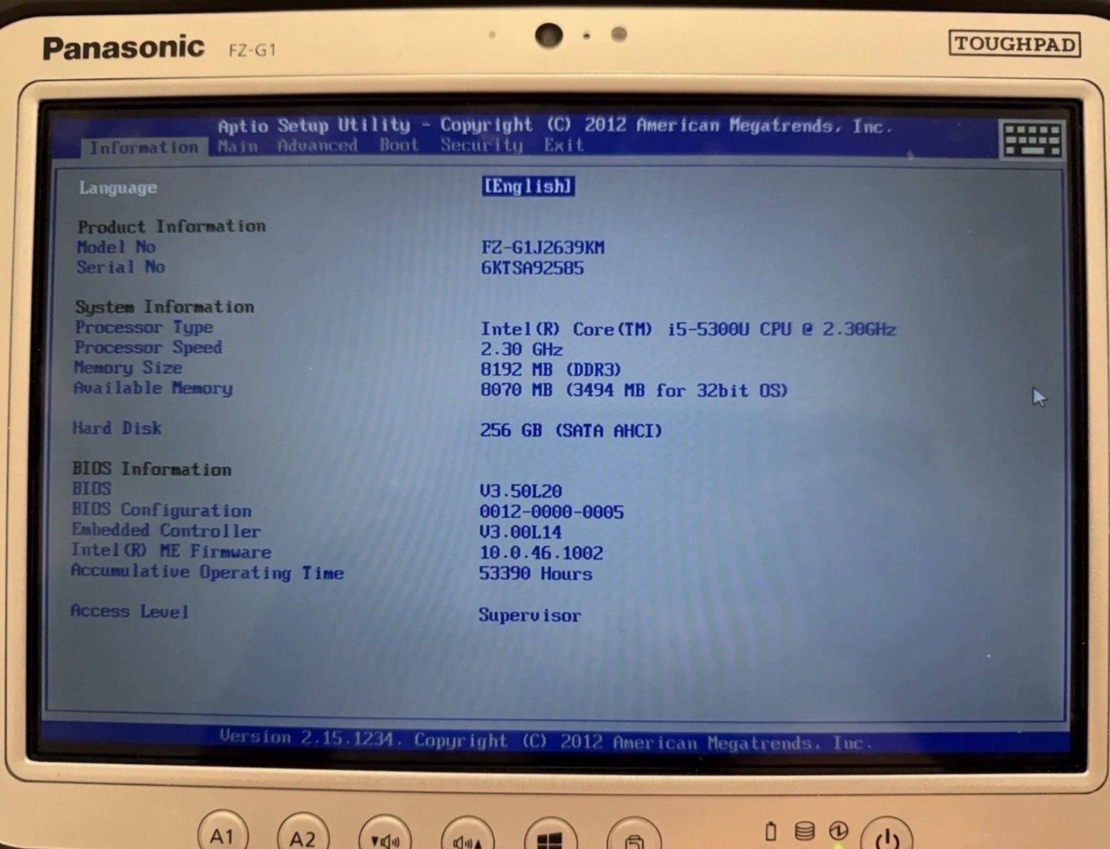 Panasonic Toughpad FZ-G1 10.1″ Core i5-5300U 8GB RAM 256gb SSD Barcode Scanner