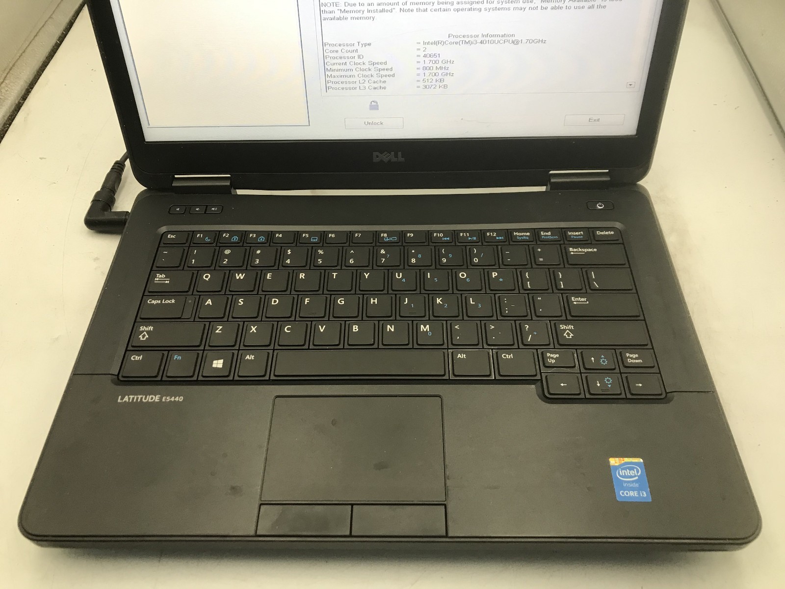 DELL LATITUDE E5440 – BOOTS TO BIOS/LOCKED – INTEL I3 4010U – NO RAM – READ – BB