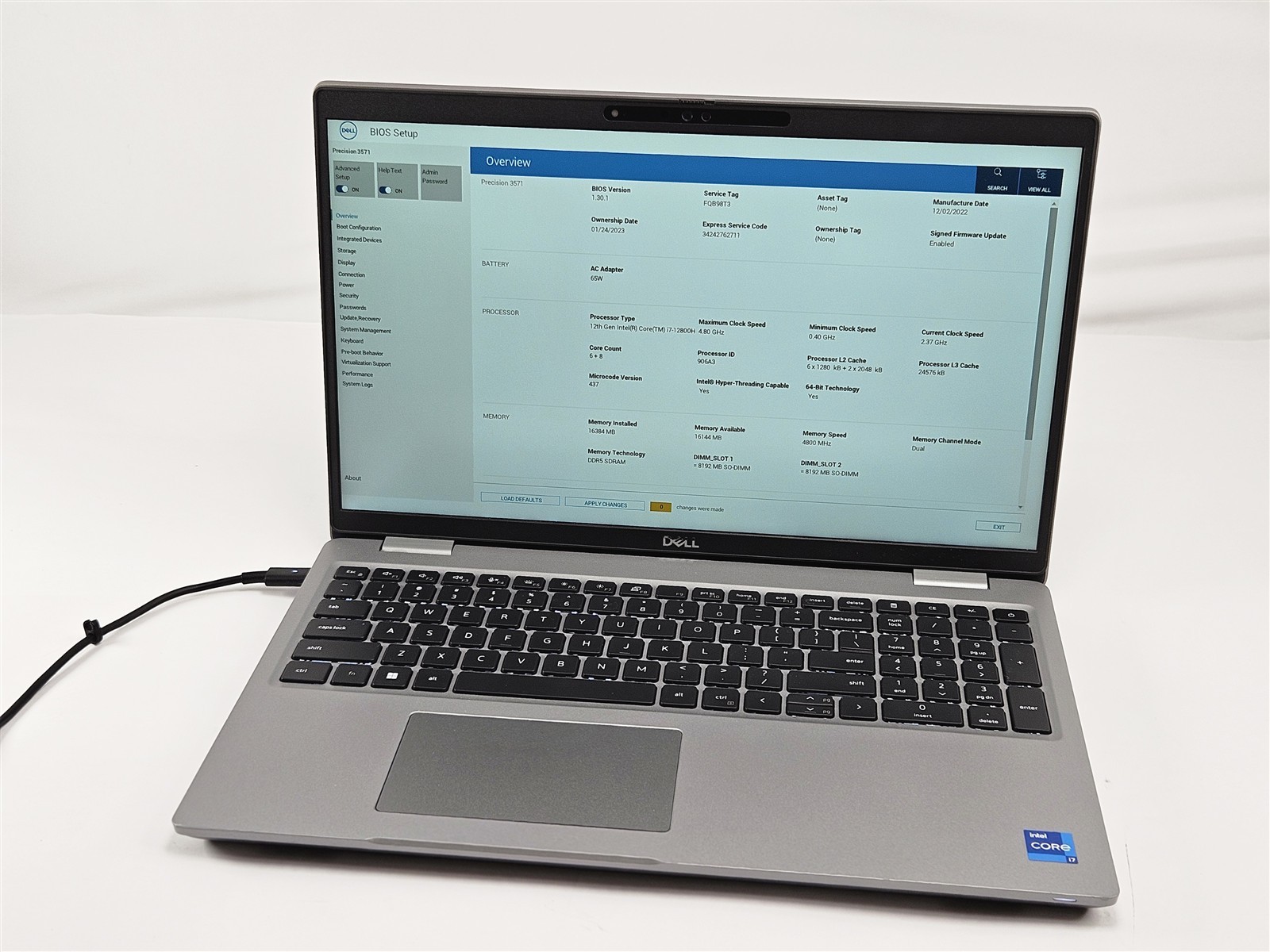 Intel Core i7-12800H Dell Precision 3571 16GB 512GB SSD 15.6″ T600 No Battery
