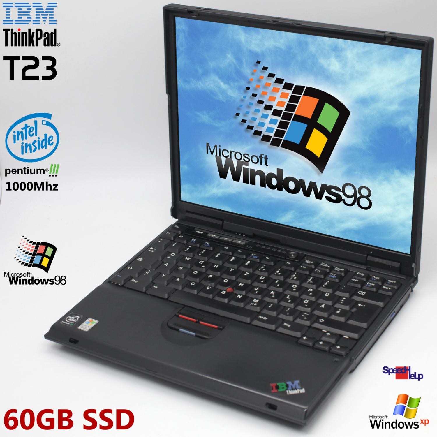 Notebook IBM THINKPAD T23 Intel Pentium 3 Laptop Win 98 XP 60GB SSD LPT COM