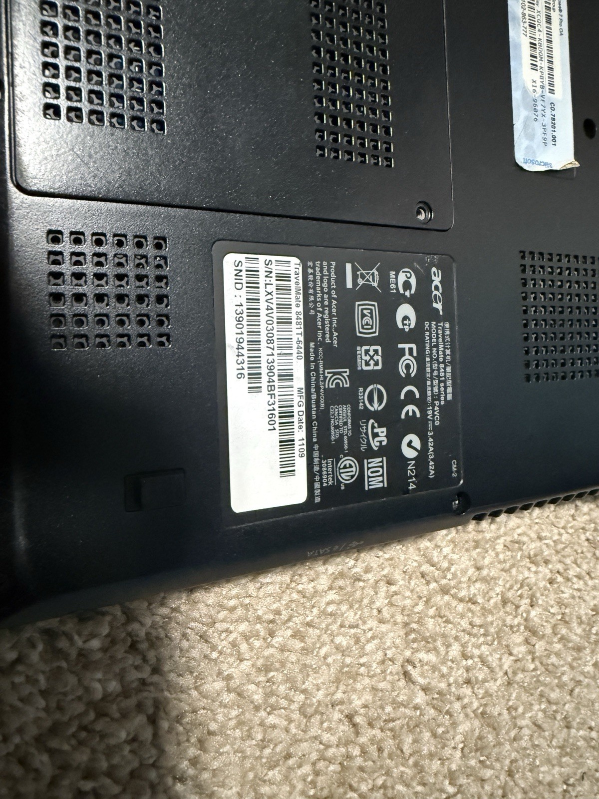 Acer TravelMate 8481 Series Laptop