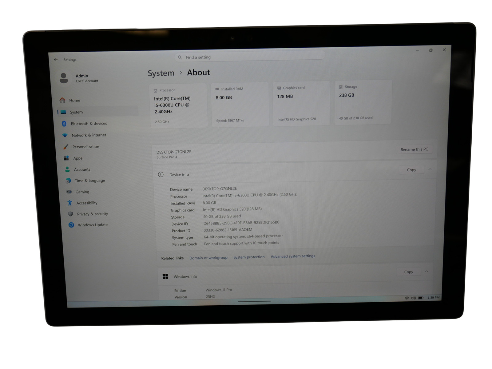 Microsoft Surface Pro 4 Core i5-6300U 2.40GHz 8GB 256GB Tablet