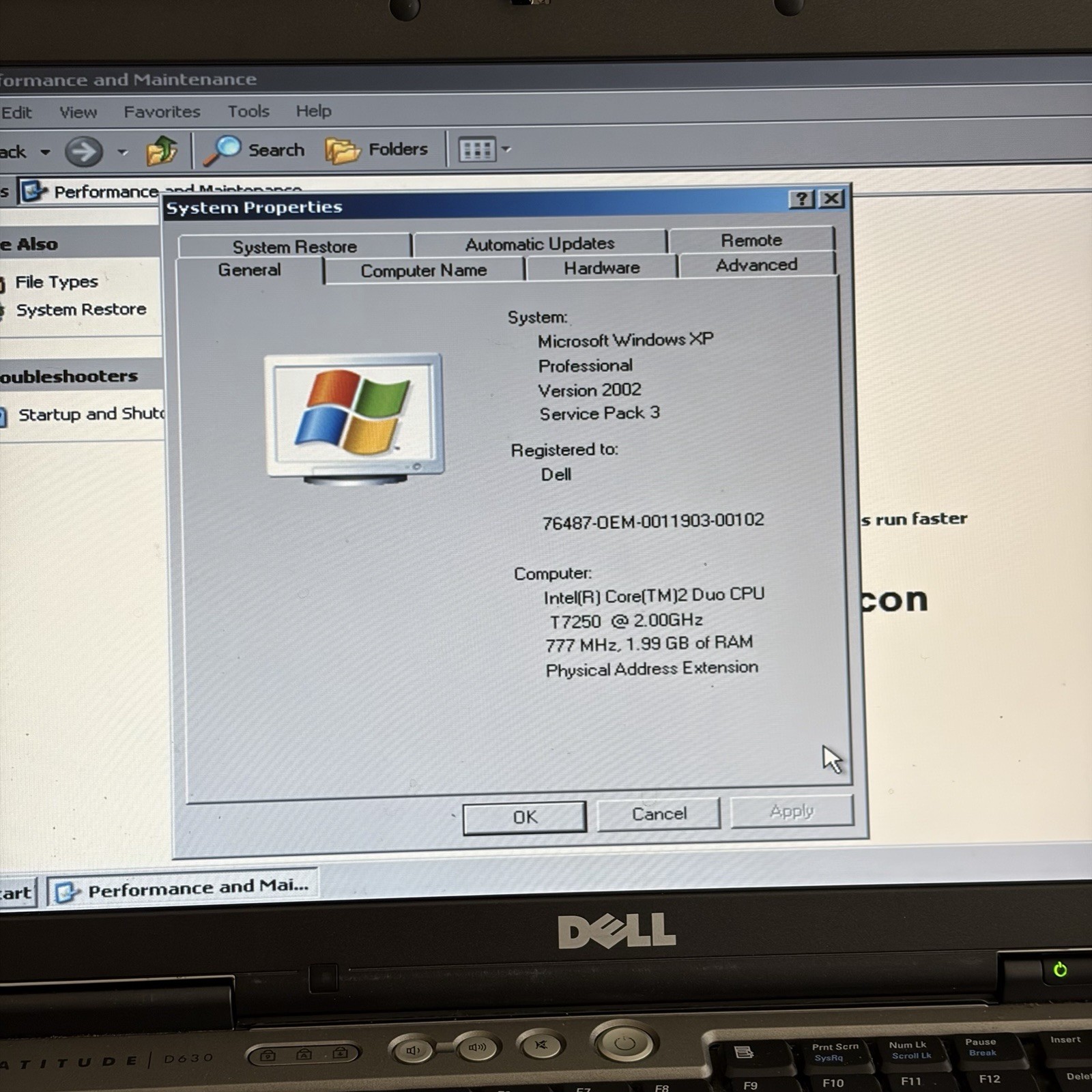 Dell Latitude D630 Fresh Load XP Pro T7250 SP3 RS232 DVD 2GB 150GB RW DVD