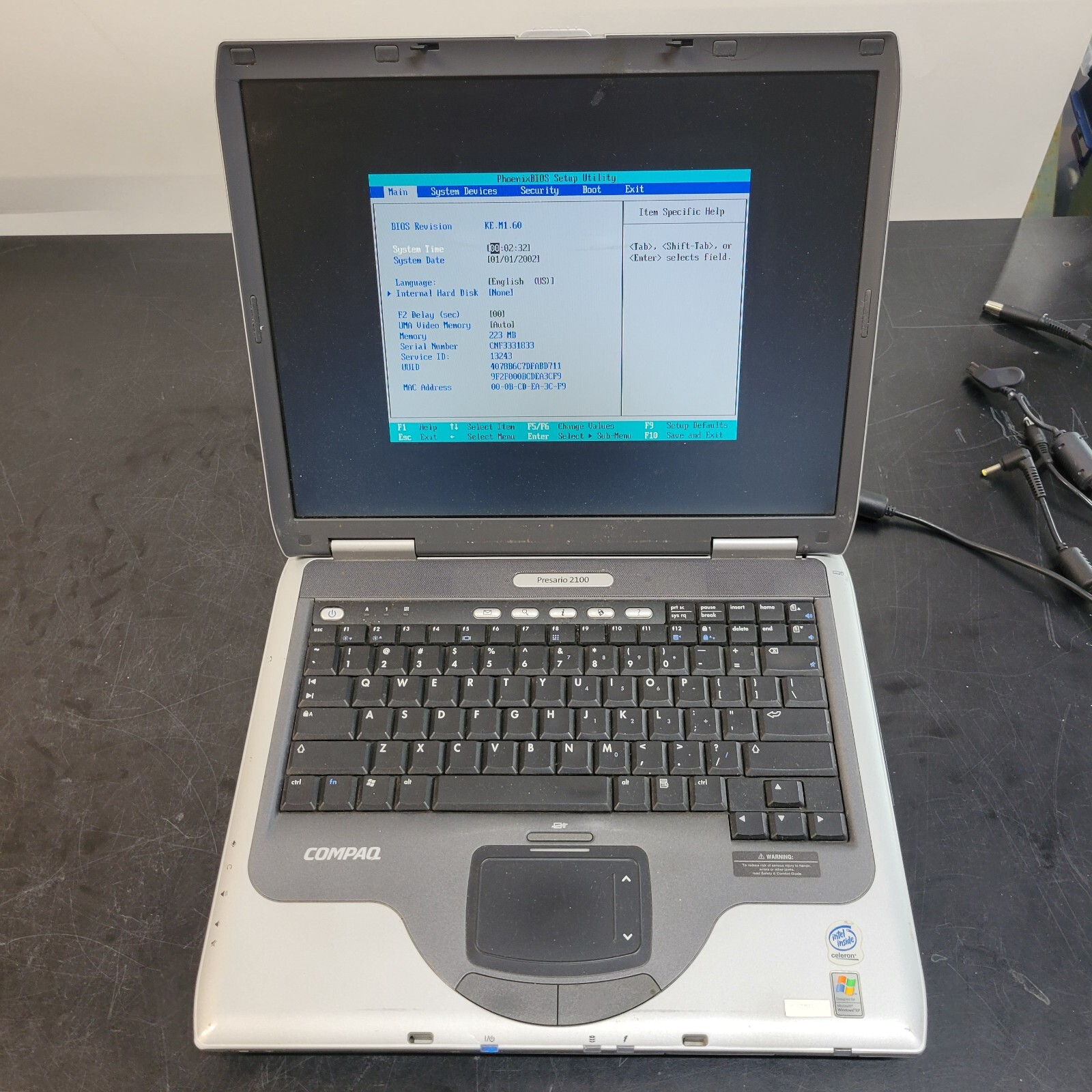 Compaq Presario 2100 15″ Intel Celeron 256 MB RAM 0 GB HDD