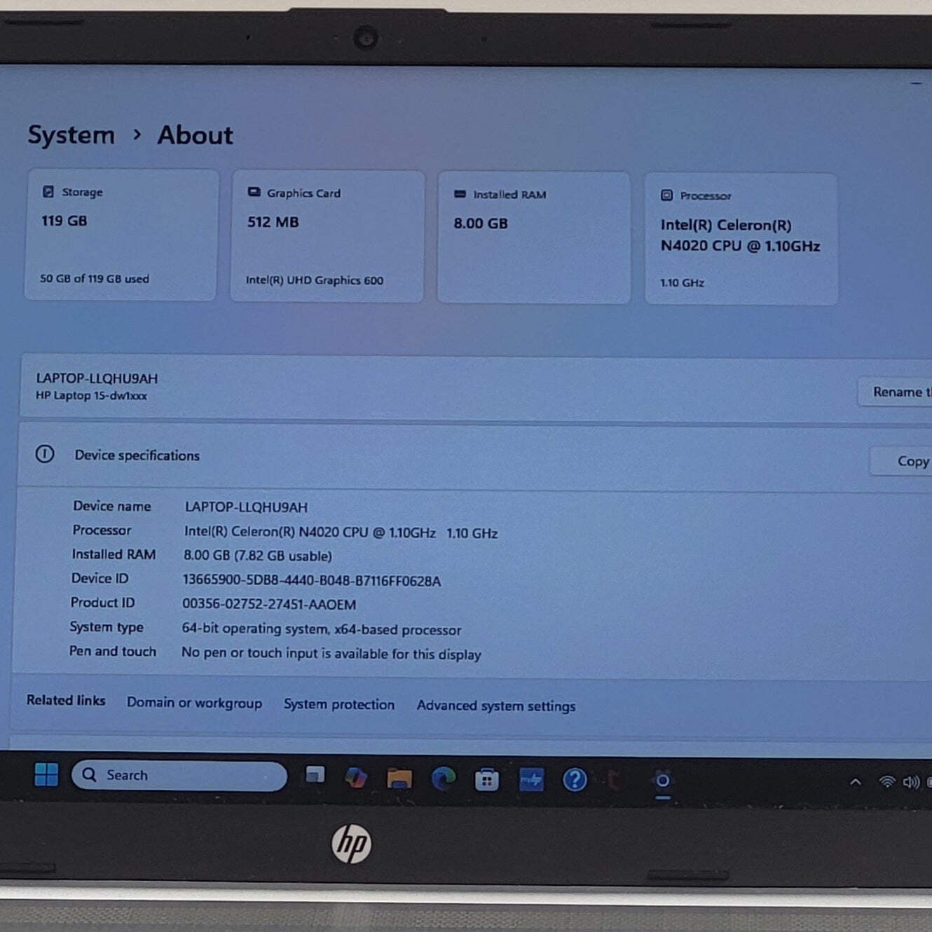 HP Laptop 15-DW1033DX 15.6″ Celeron N4020 1.1GHz 8GB RAM 128GB SSD