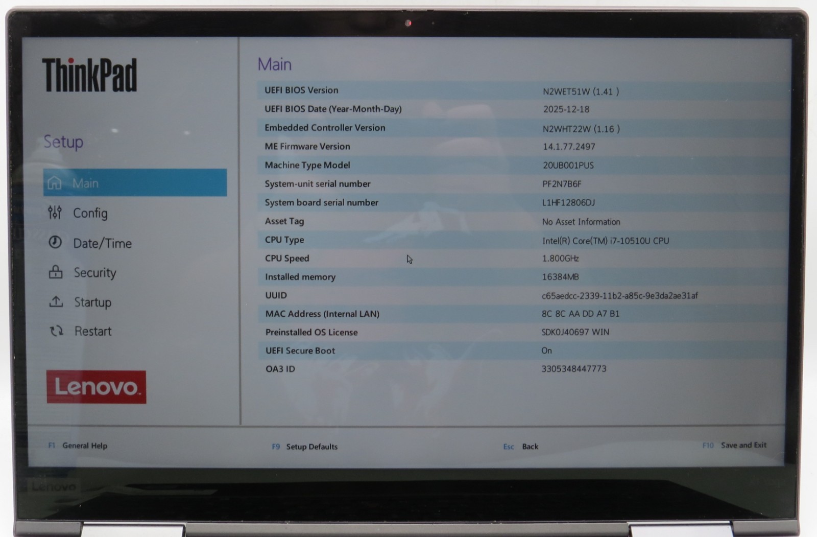 Lenovo ThinkPad X1 Yoga 5 i7-10510U 16GB RAM 512GB M.2 Win11 Pro
