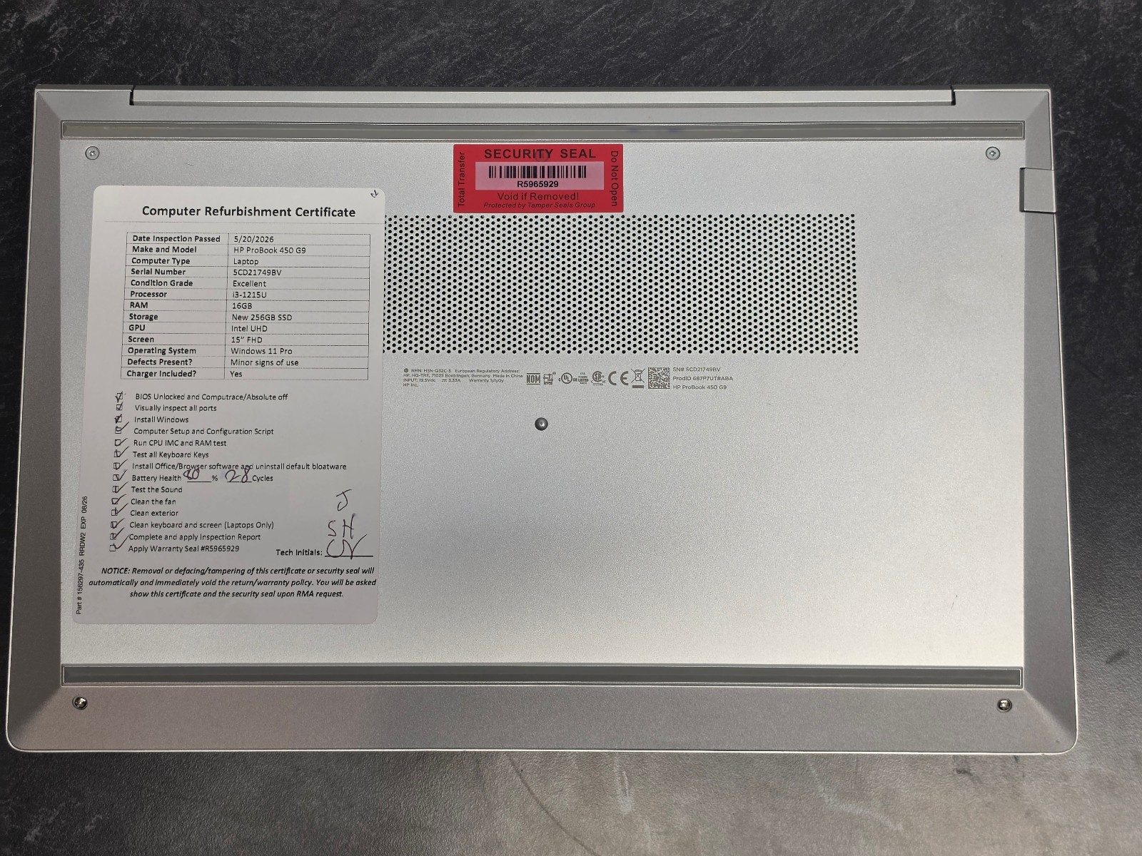 HP ProBook 450 G9 15″ Windows 11 Laptop – i3-1215U, 16GB RAM, New 256GB SSD, FHD