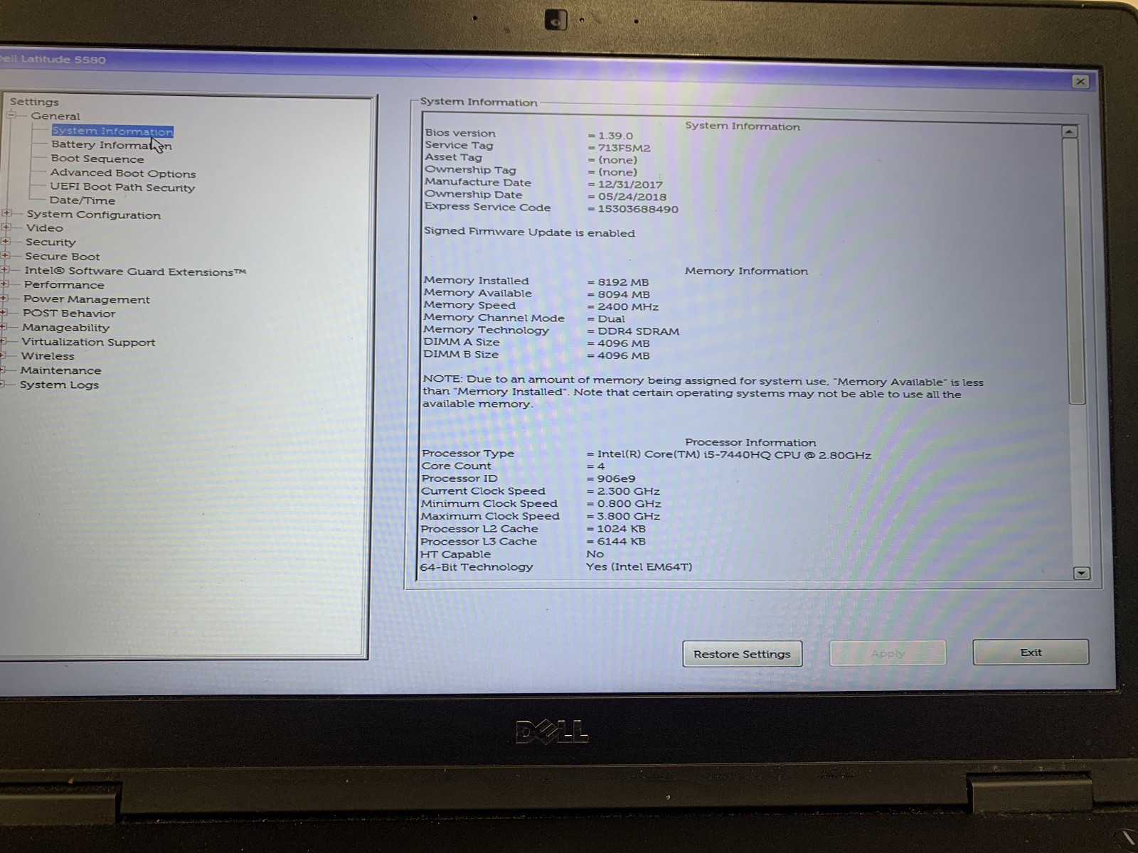 Lot of 2 Dell Latitude 5580 i5-7440HQ 8GB Ram No SSD/OS for parts