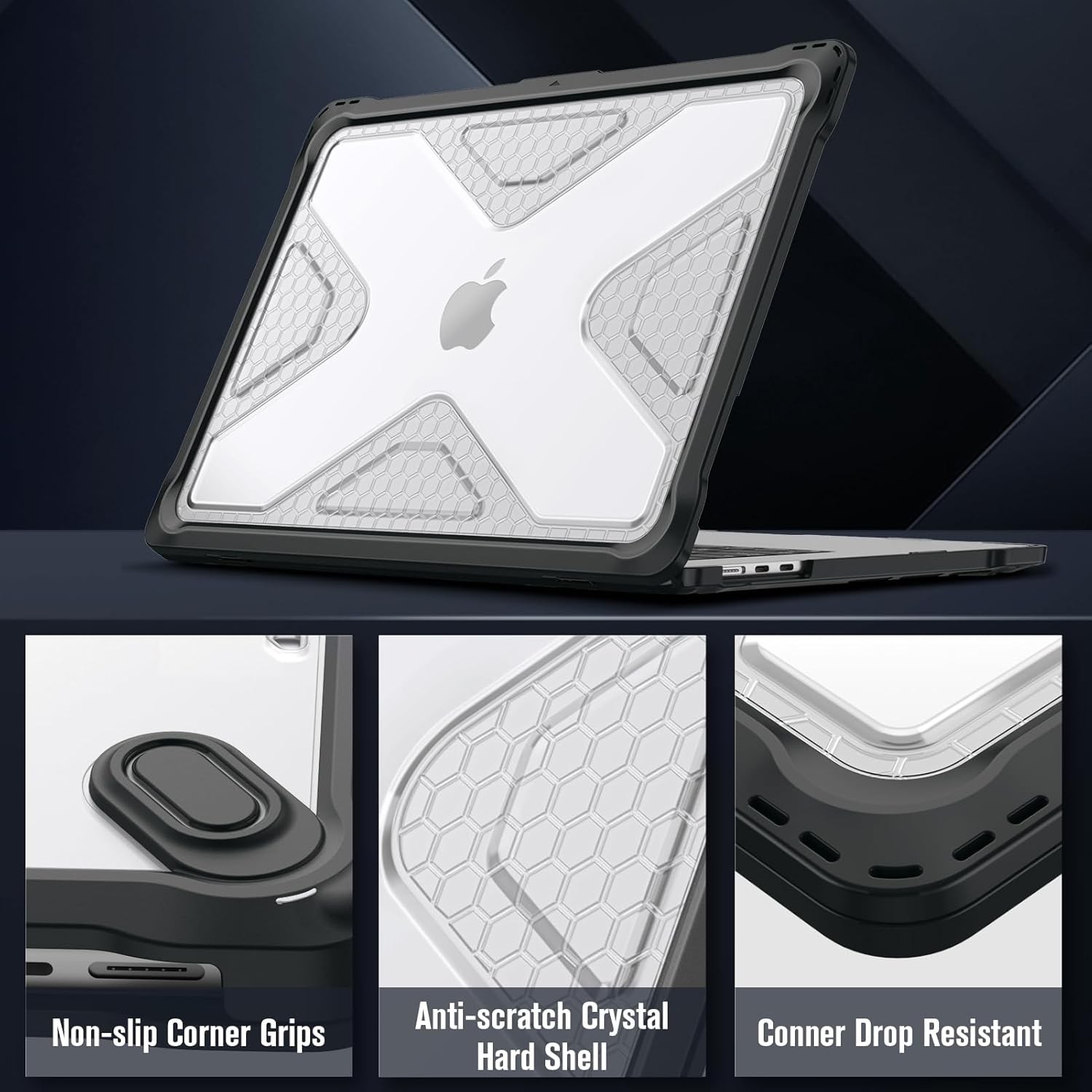Rugged Hard Shell Case Cover for MacBook Air 15″ A3448 A3241 A3114 A2941 Clear