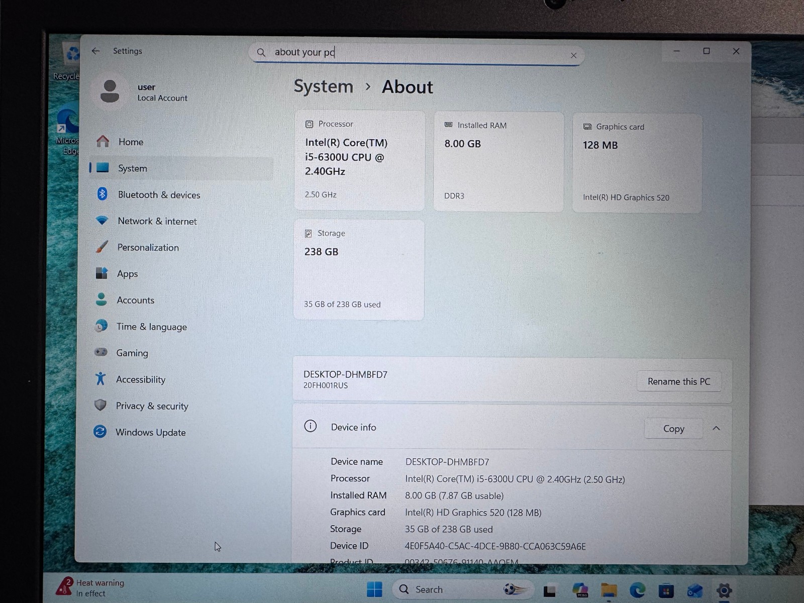 Lenovo ThinkPad T560, Intel Core i5-6300U @ 2.4GHz, 8GB RAM, 256GB SSD, W10P