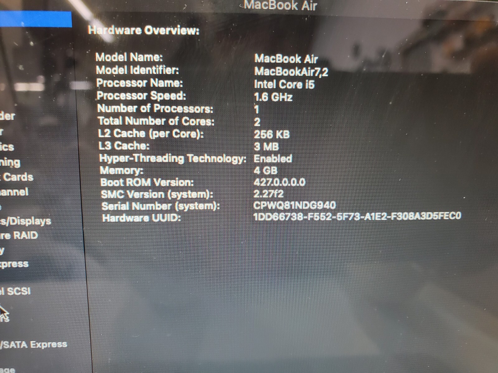 2015 Apple MacBook Air 13″ i5 1.6GHz 4GB RAM 128GB SSD Silver A1466 PW :12345