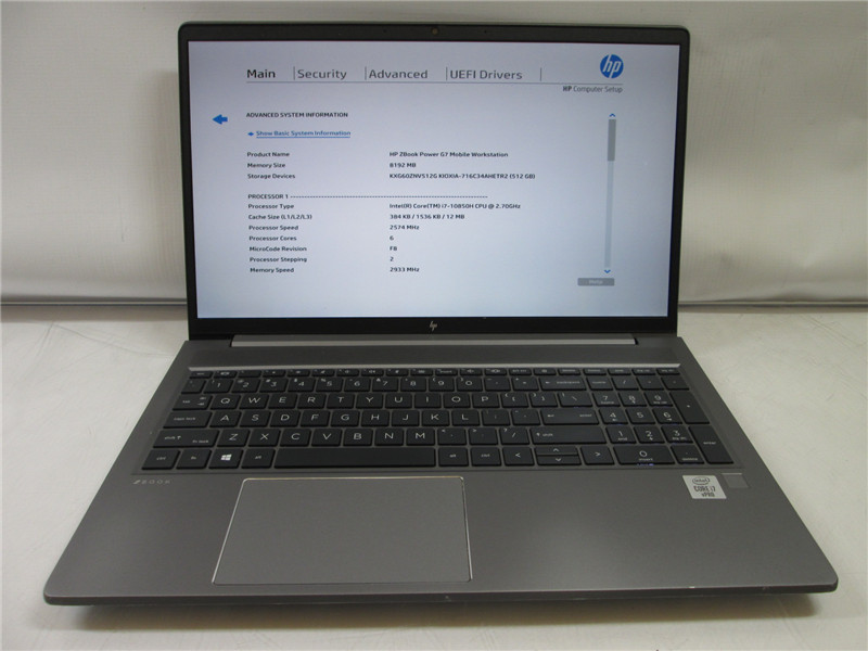 HP ZBook G7 Laptop i7-10850H 2.7GHz 8GB 512GB NVMe Win11 COA
