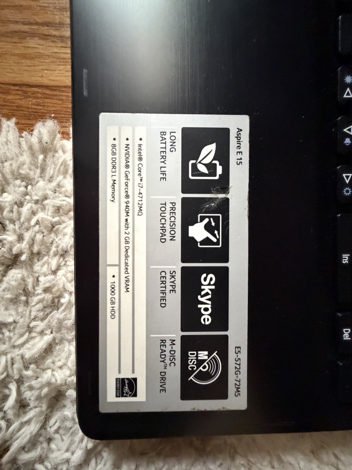 Acer Aspire E 15 – E5-572G-72M5 With charger (READ DESCRIPTION!)