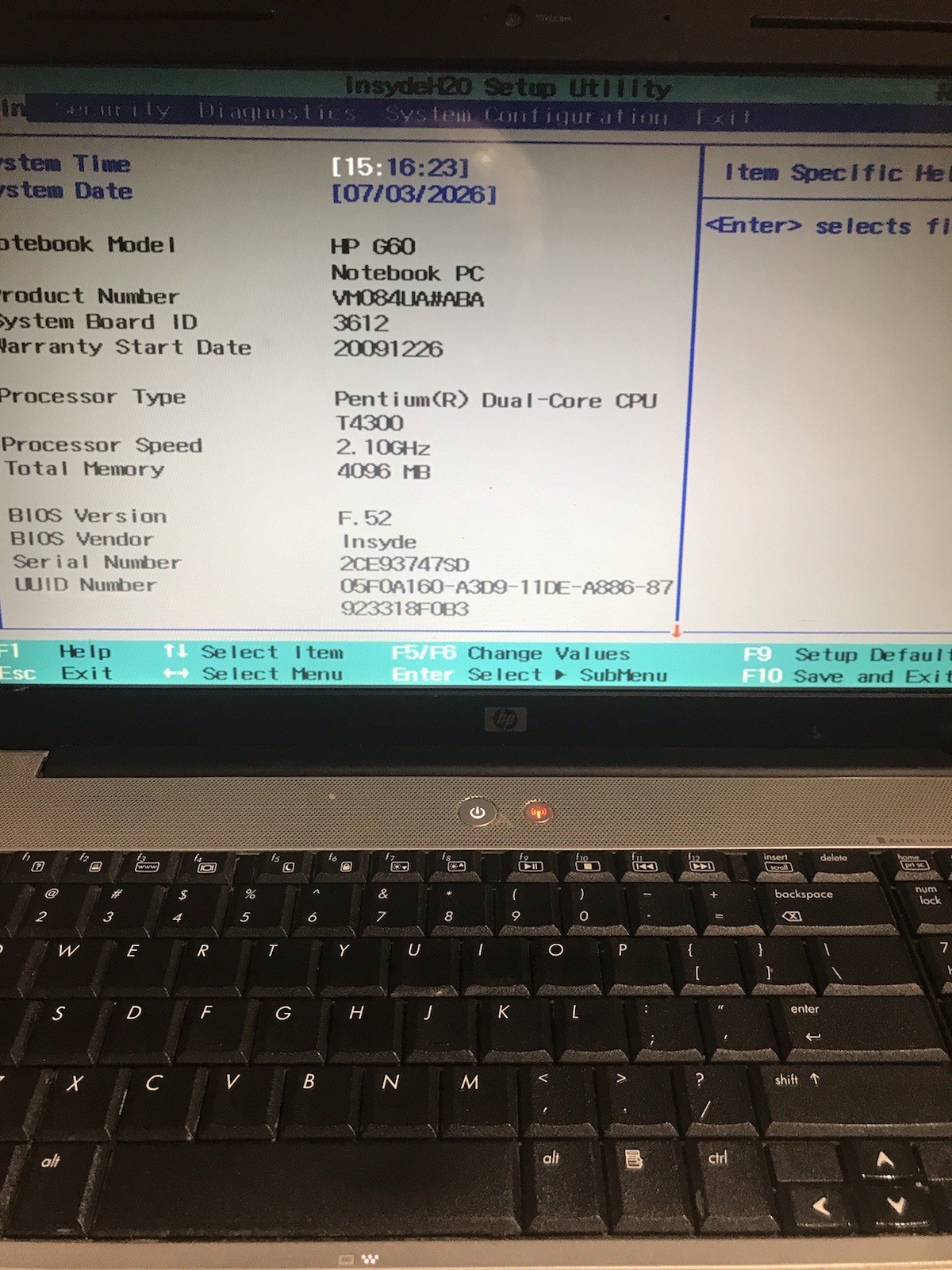 HP PAVILLION G60-530US 17″/300GB/4GB RAM/WIND 10/EXTENDED BATTERY GOOD