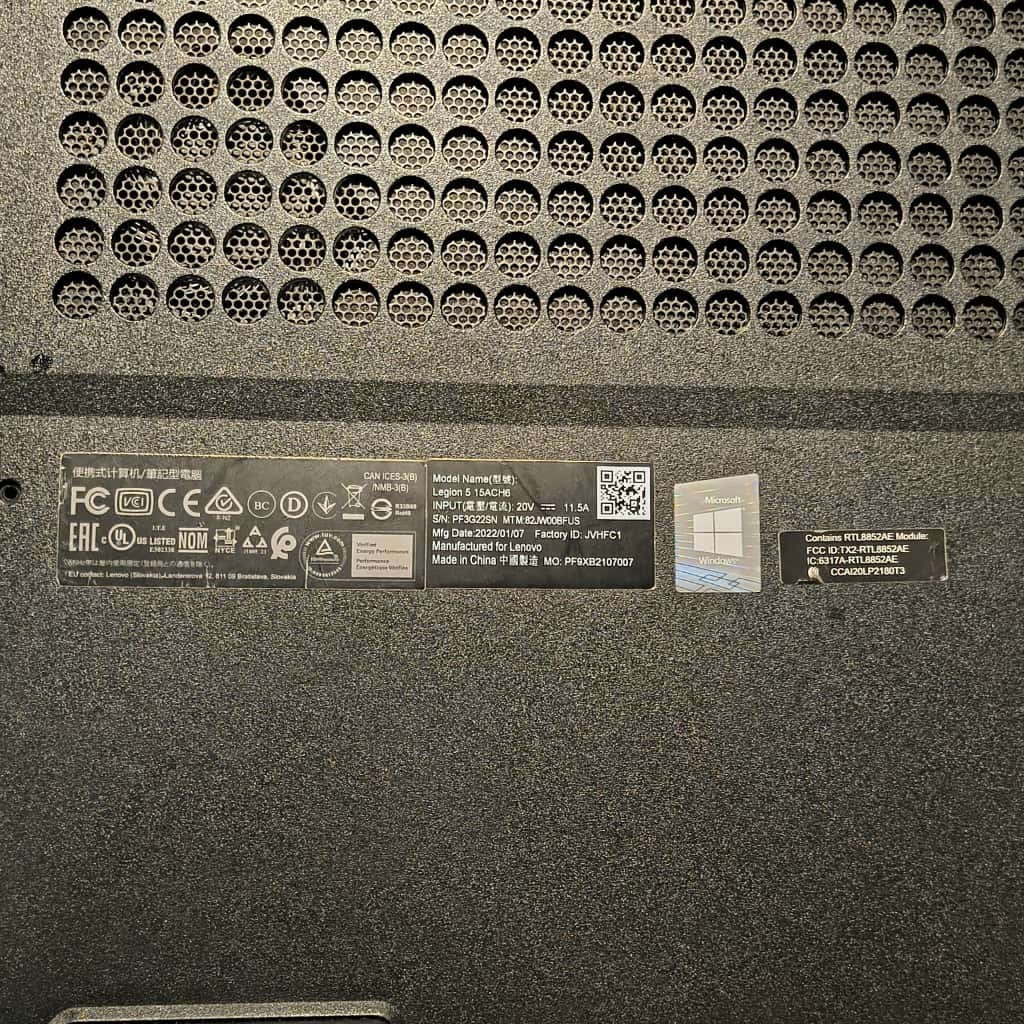 Lenovo Legion 5 15ACH6 – 16GB RAM – AMD Ryzen 7 5800H / Radeon, 3201 Mhz, 8 Core