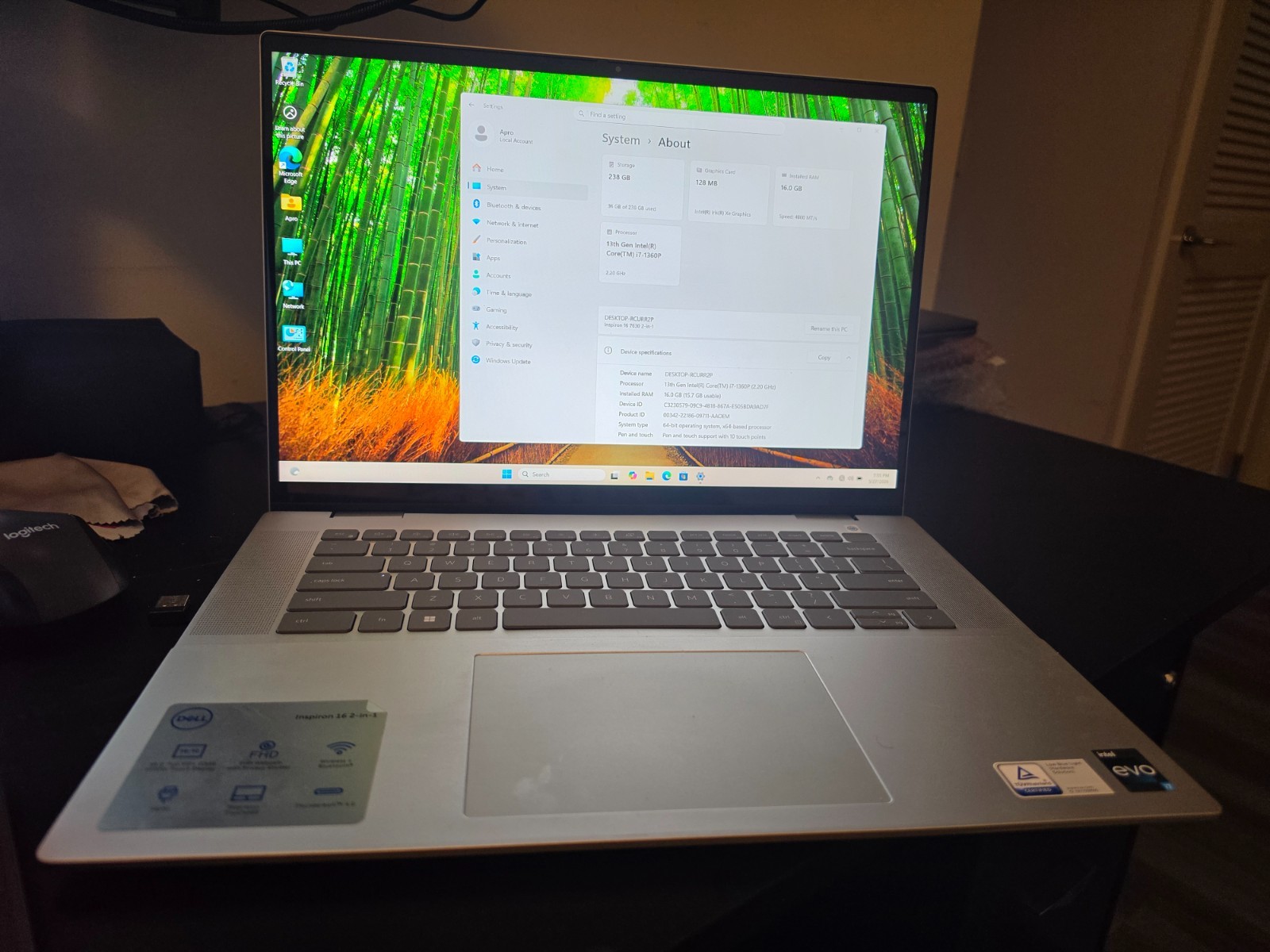 Dell Inspiron 16 7630 16″ Touch 16GB 256GB SSD i7-1360P WIN11H, Platinum Silver