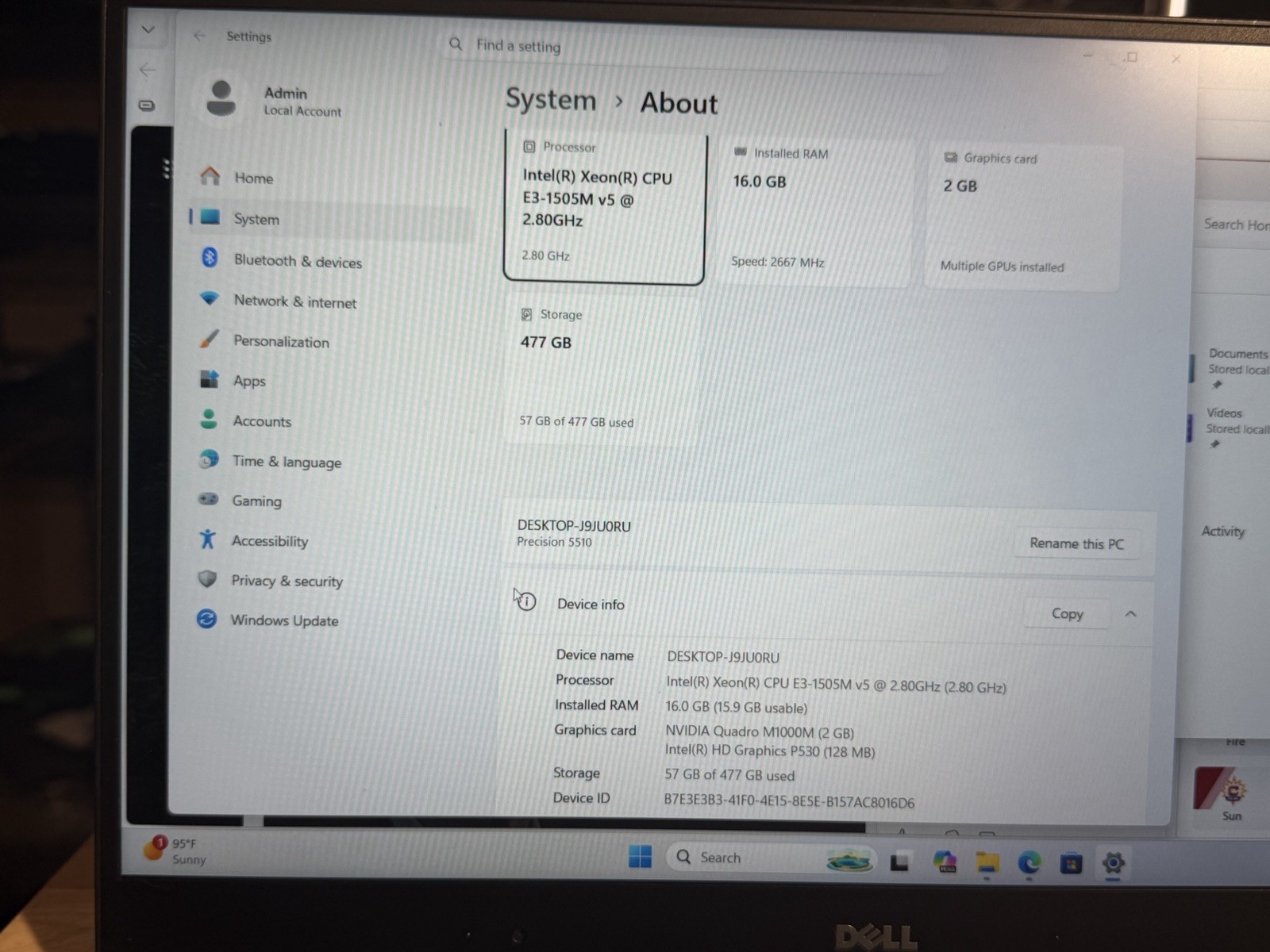 Dell Precision 5510 Xeon E3-1505M v5 16GB RAM 512GB SSD Quadro M1000M Win11